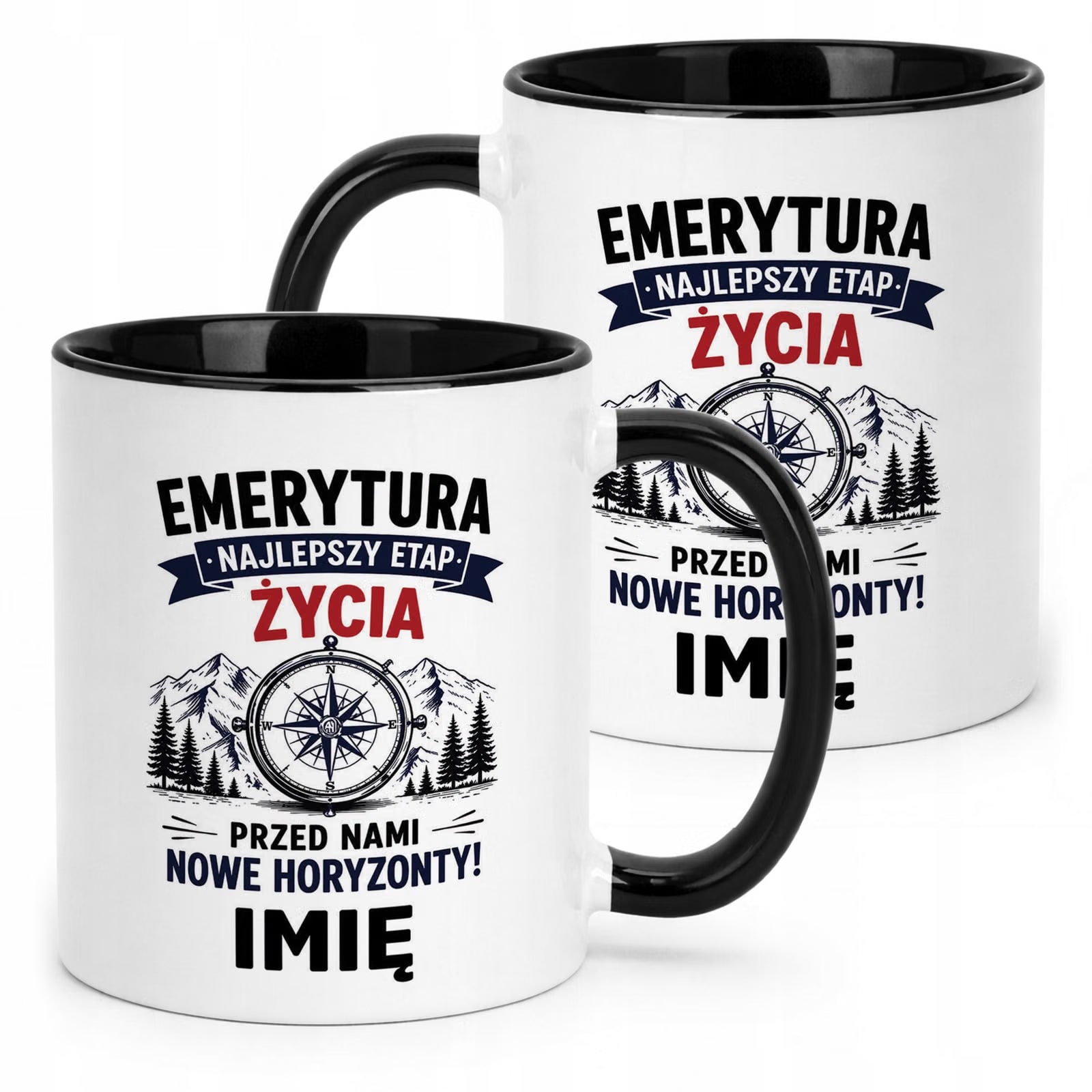 Kubek Czarny Personalizowany z Nadrukiem Emerytura Dla Emeryta Prezent