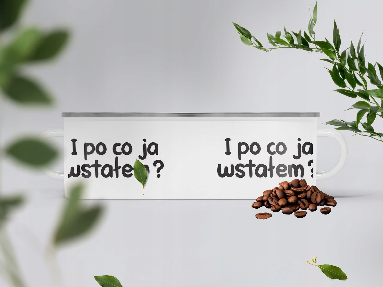 Kubek Emaliowany I Po Co Ja Wstałam Zabawny z Nadrukiem Biały Metalowy