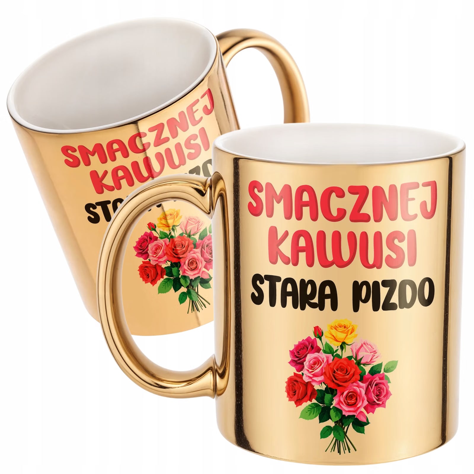 Złoty Kubek Smacznej Kawusi Stara Piz*o Śmieszny Zabawny Prezent