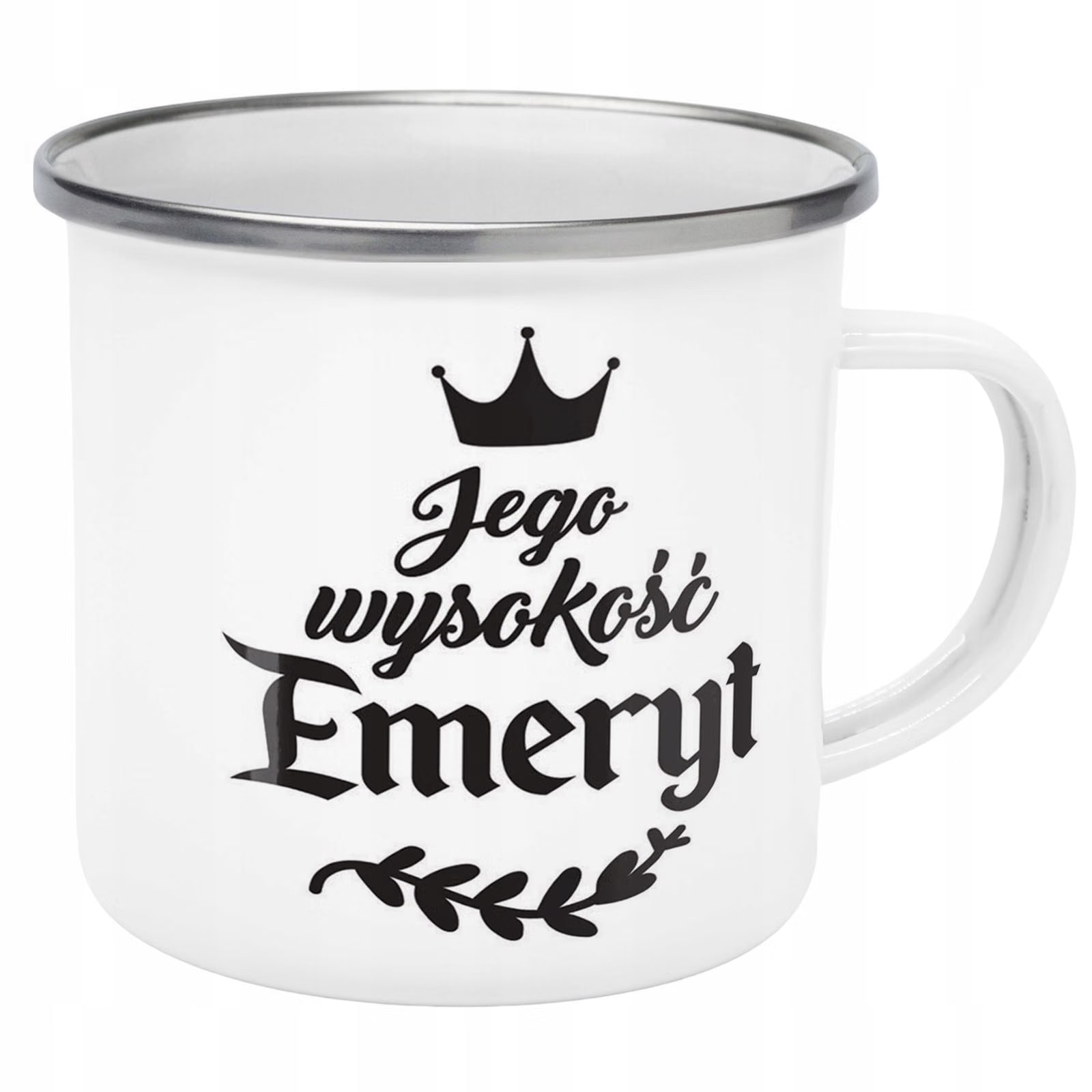 Kubek Emaliowany z okazji Emerytury Dla Emeryta z Nadrukiem Biały Metalowy