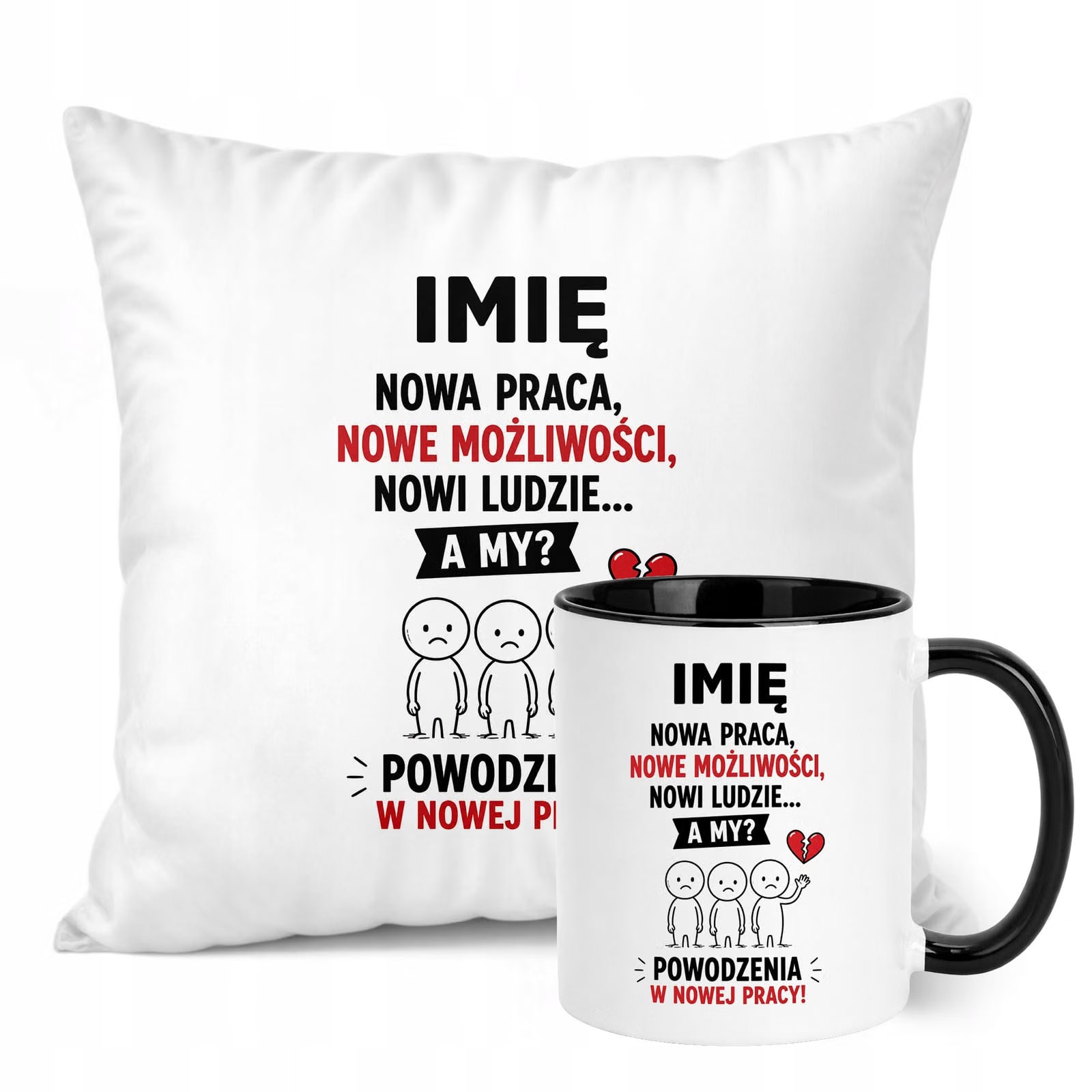 Zestaw Personalizowany Kubek Czarny Poduszka Odejście z Pracy Prezent
