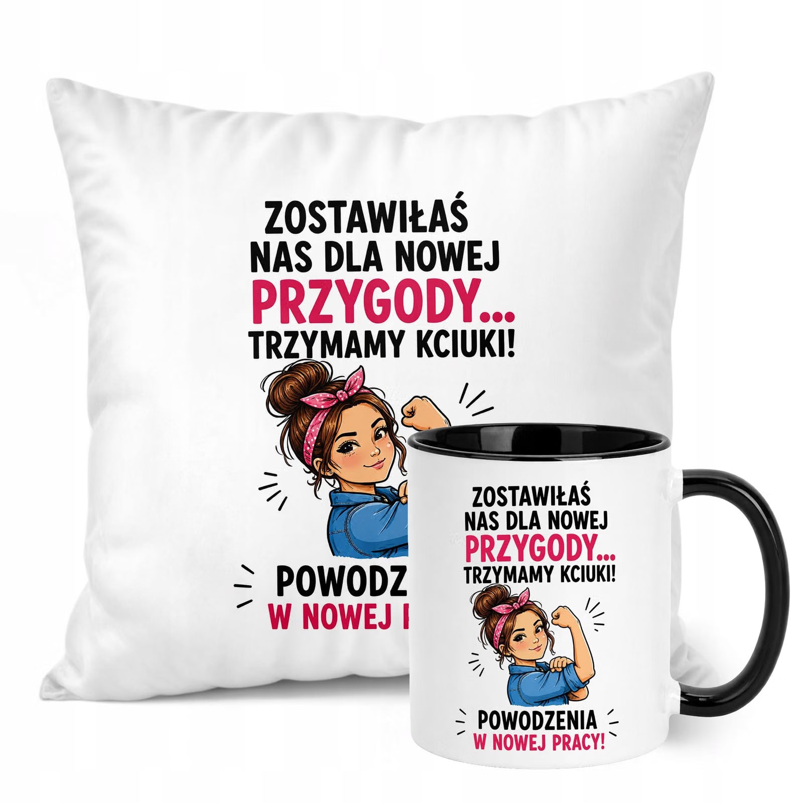 Zestaw Kubek Czarny Poduszka Z Nadrukiem Odejście z Pracy Prezent