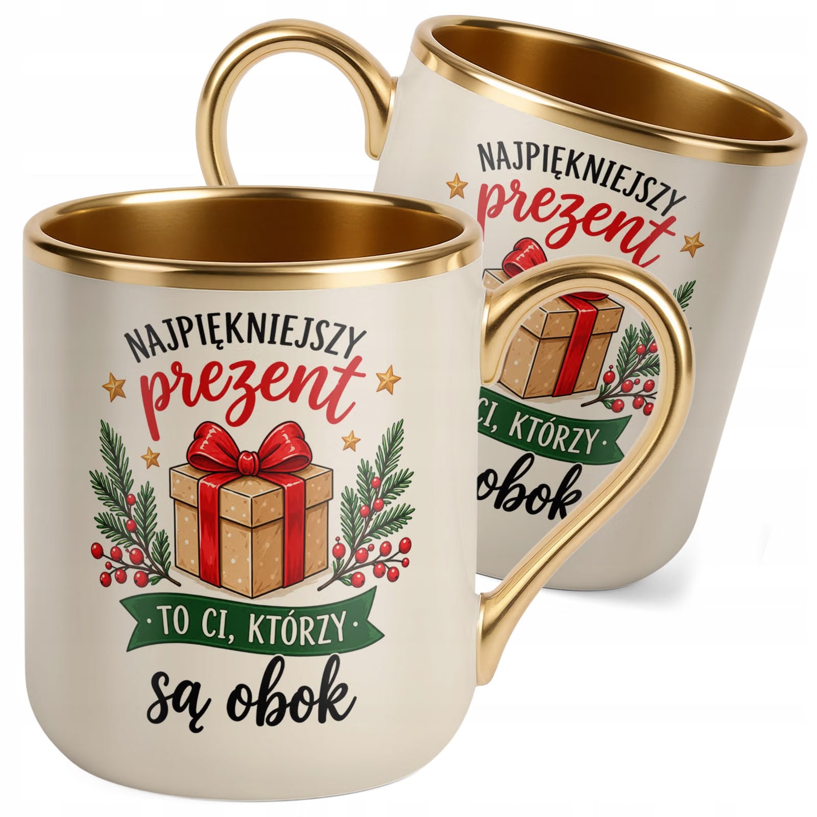 Kubek Premium Złoty Ecru Boże Narodzenie Mikołajki Święta Prezent
