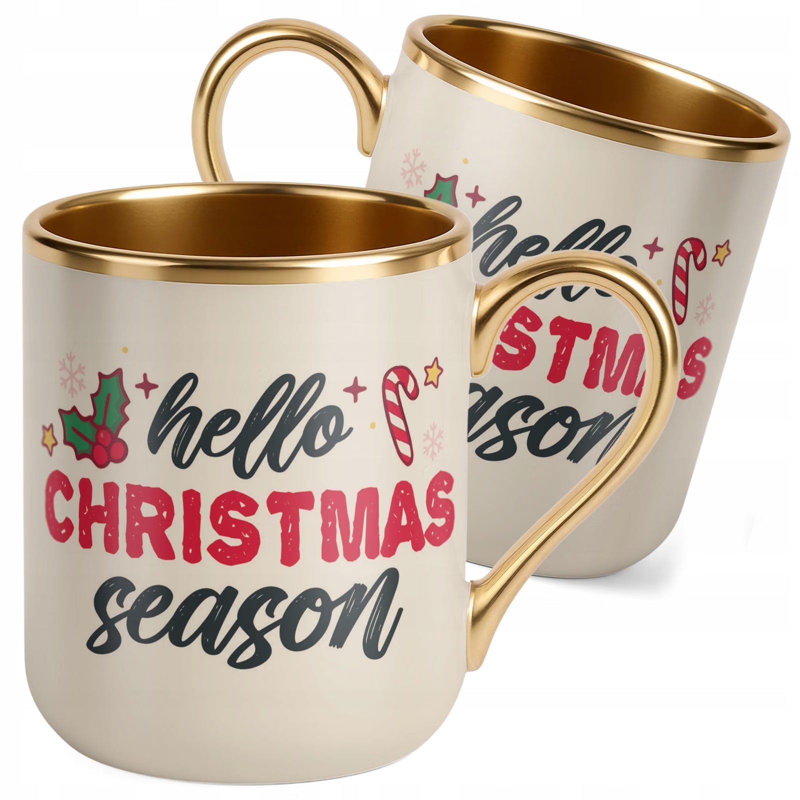 Kubek Premium Złoty Ecru Boże Narodzenie Hello Christmas Season Prezent