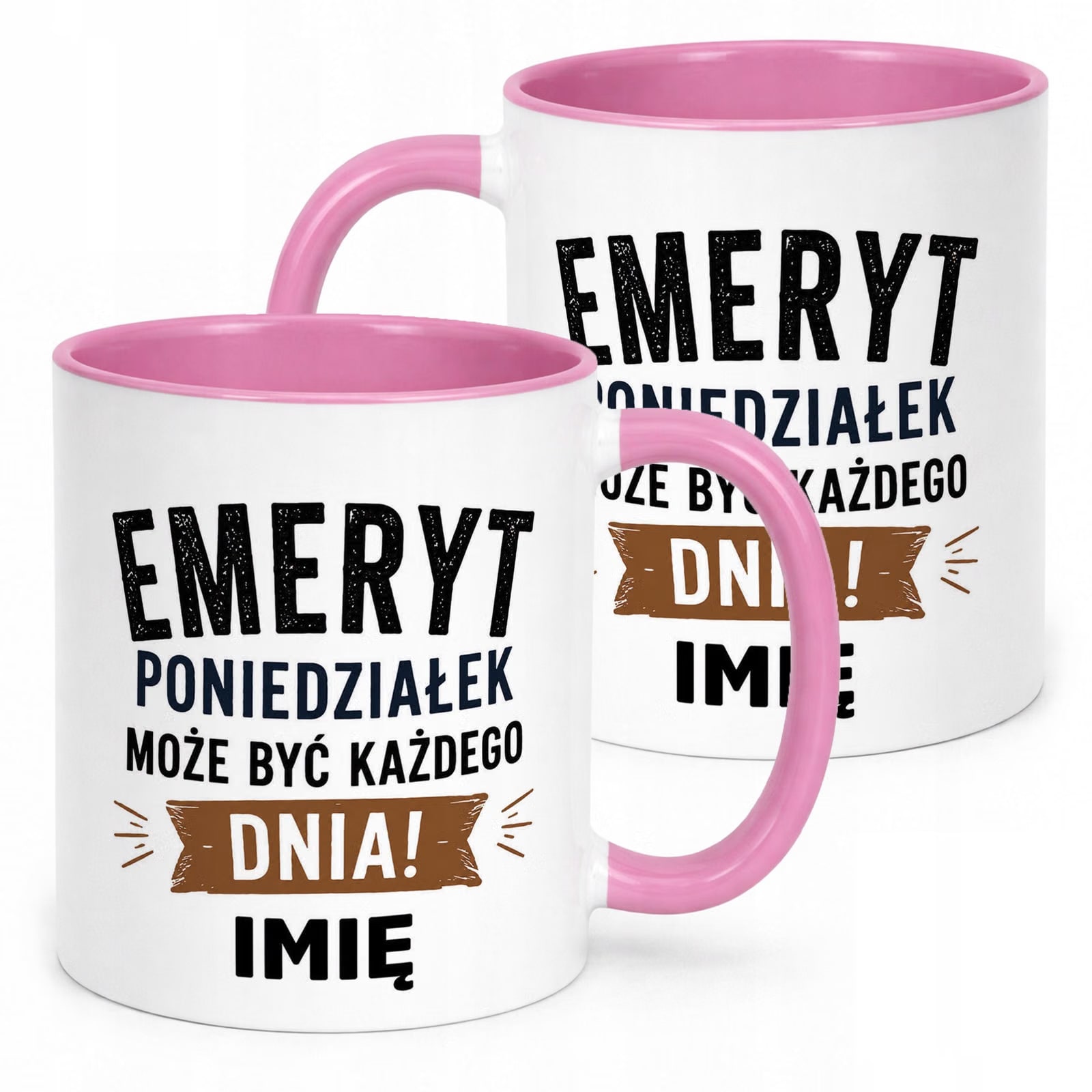 Kubek Różowy Personalizowany z Nadrukiem Emerytura Dla Emeryta Prezent