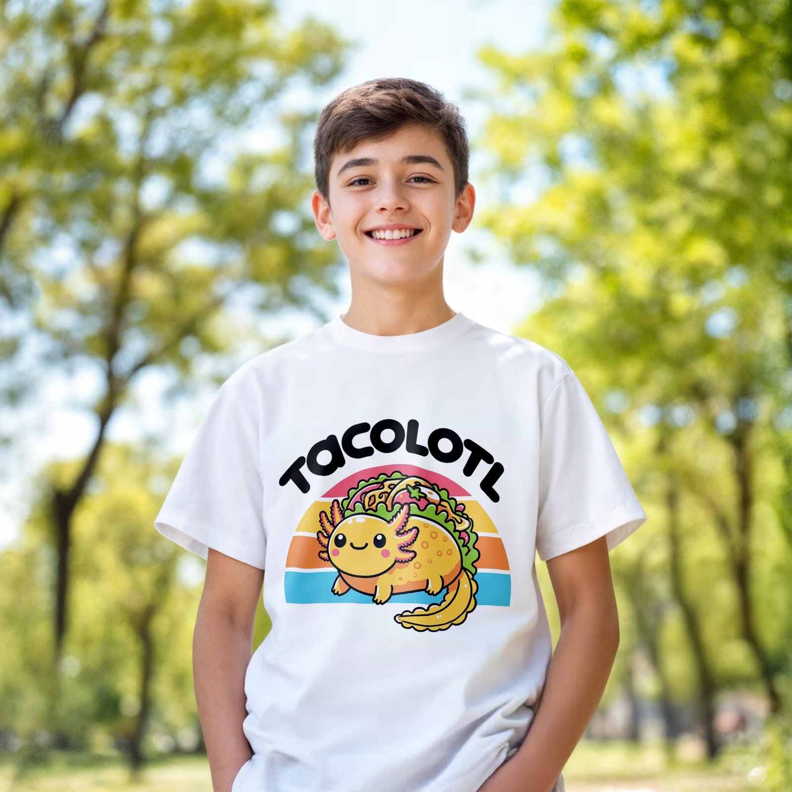 Podkoszulek dziecięcy biały Aksolotl Axolotl Uśmiechnięty HIT