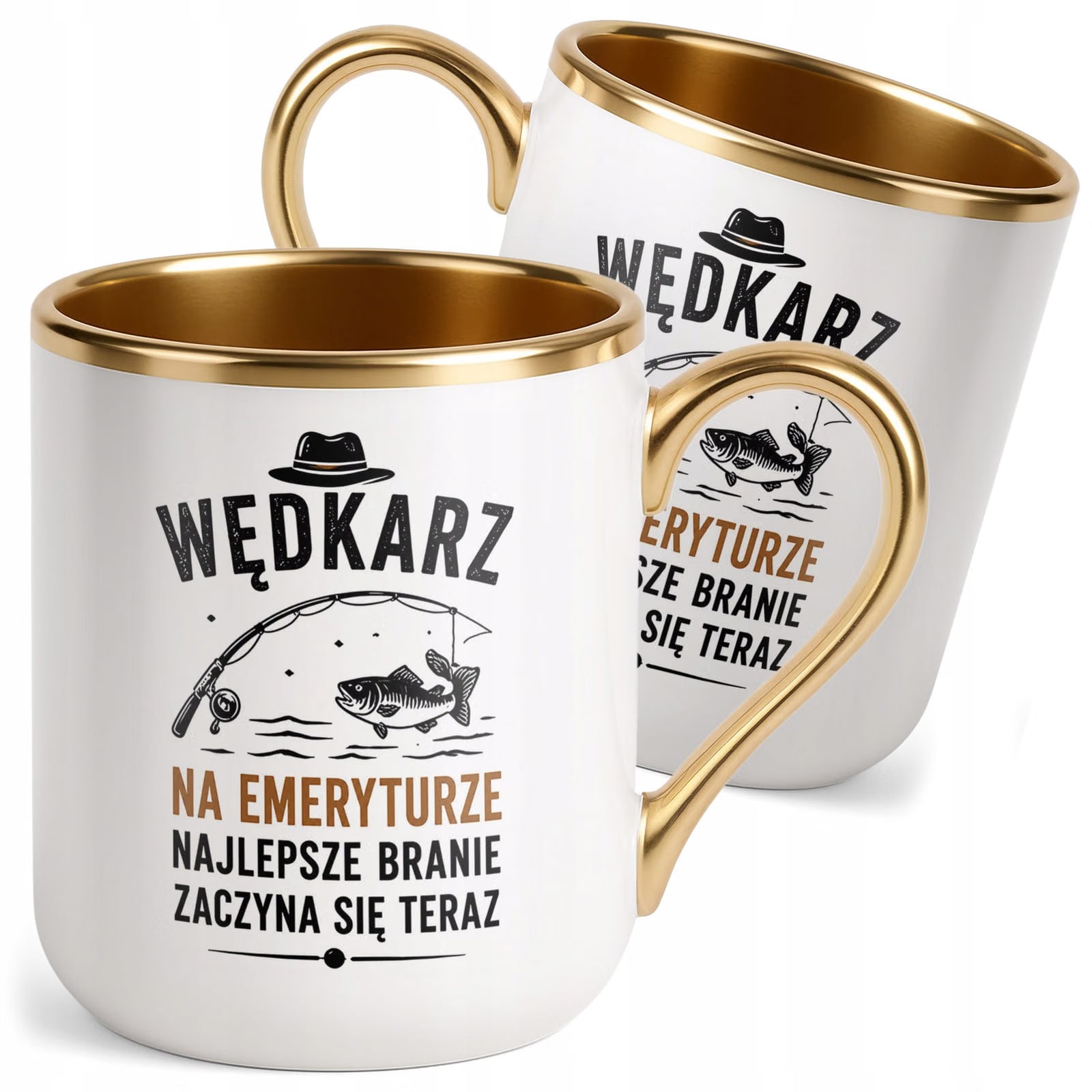Kubek z nadrukiem Premium Złoty Emerytura Dla Emeryta Upominek Prezent
