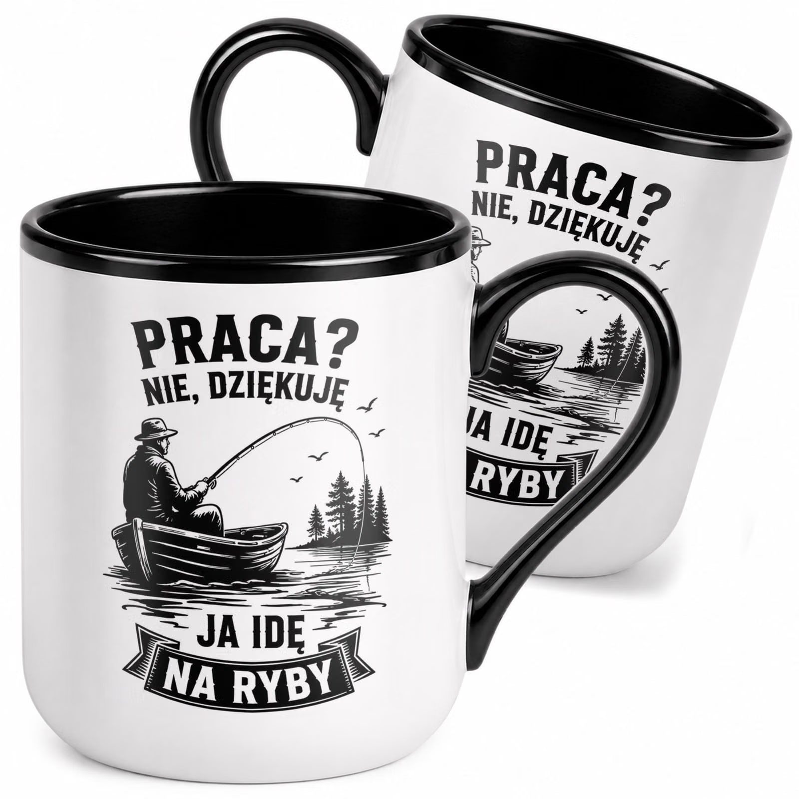 Kubek z nadrukiem Premium Czarny Dla Wędkarza Rybaka Upominek Prezent