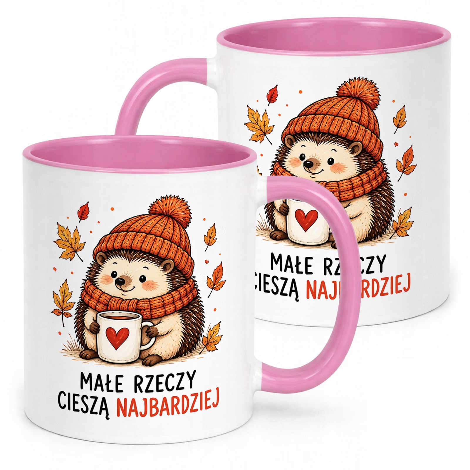 Różowy Kubek z nadrukiem Jesienny Jesień Jeż Prezent Upominek