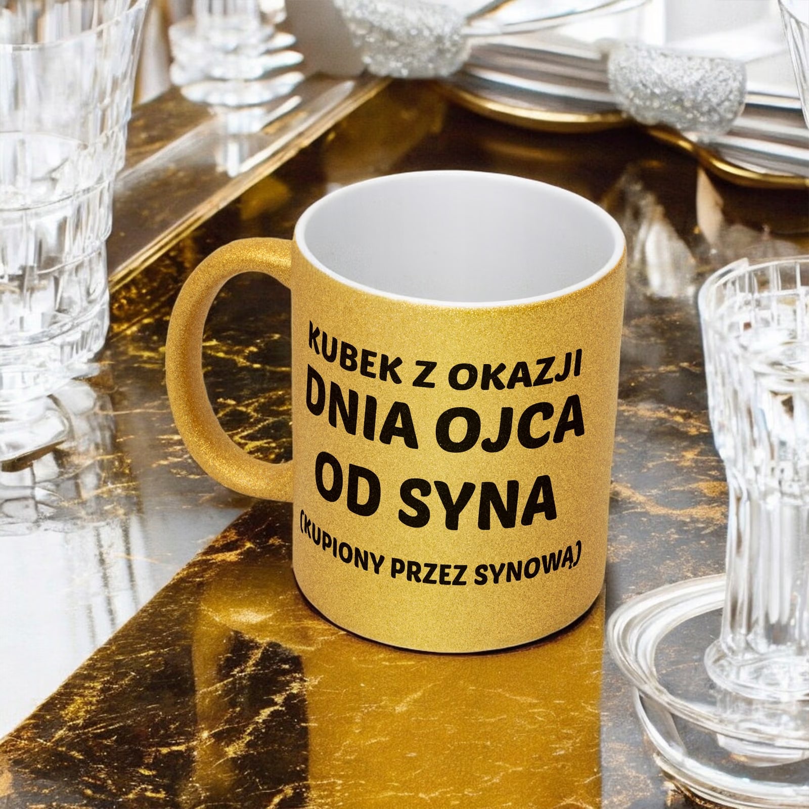 Złoty kubek brokatowy Dzień Ojca Dla Taty Od Syna Kupiony Przez Synową