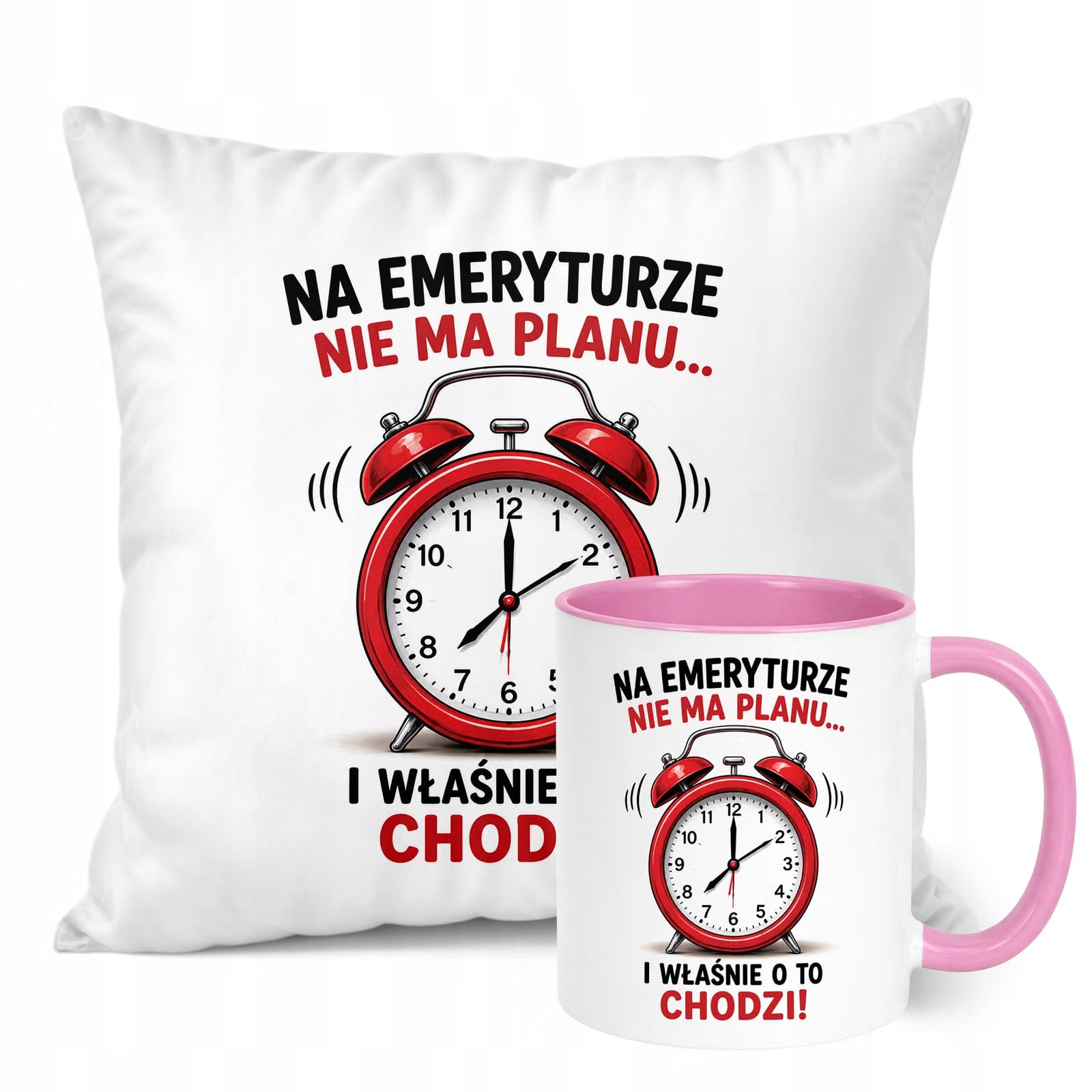 Zestaw Kubek Różowy Poduszka Z Nadrukiem Emerytura Prezent