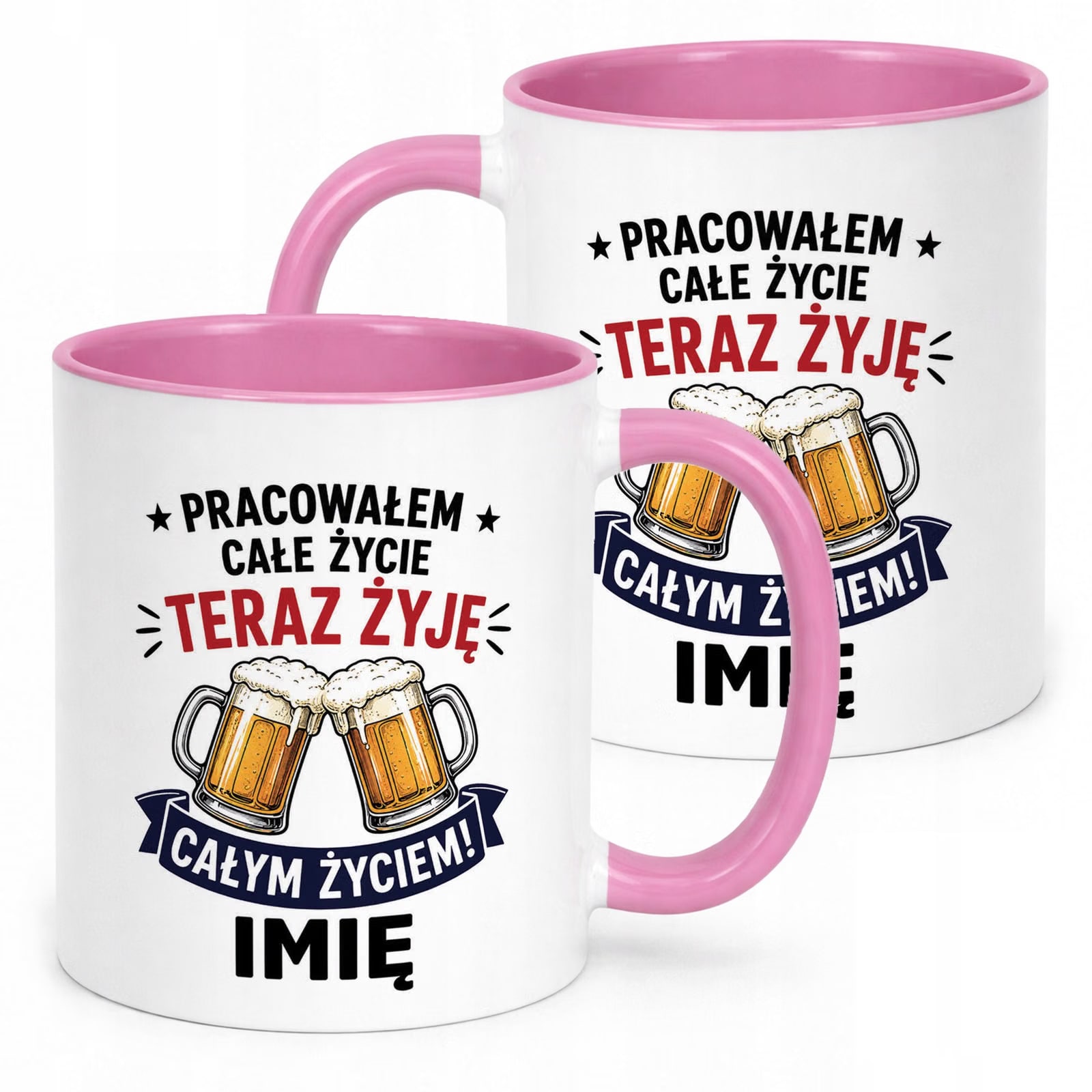 Kubek Różowy Personalizowany z Nadrukiem Emerytura Dla Emeryta Prezent