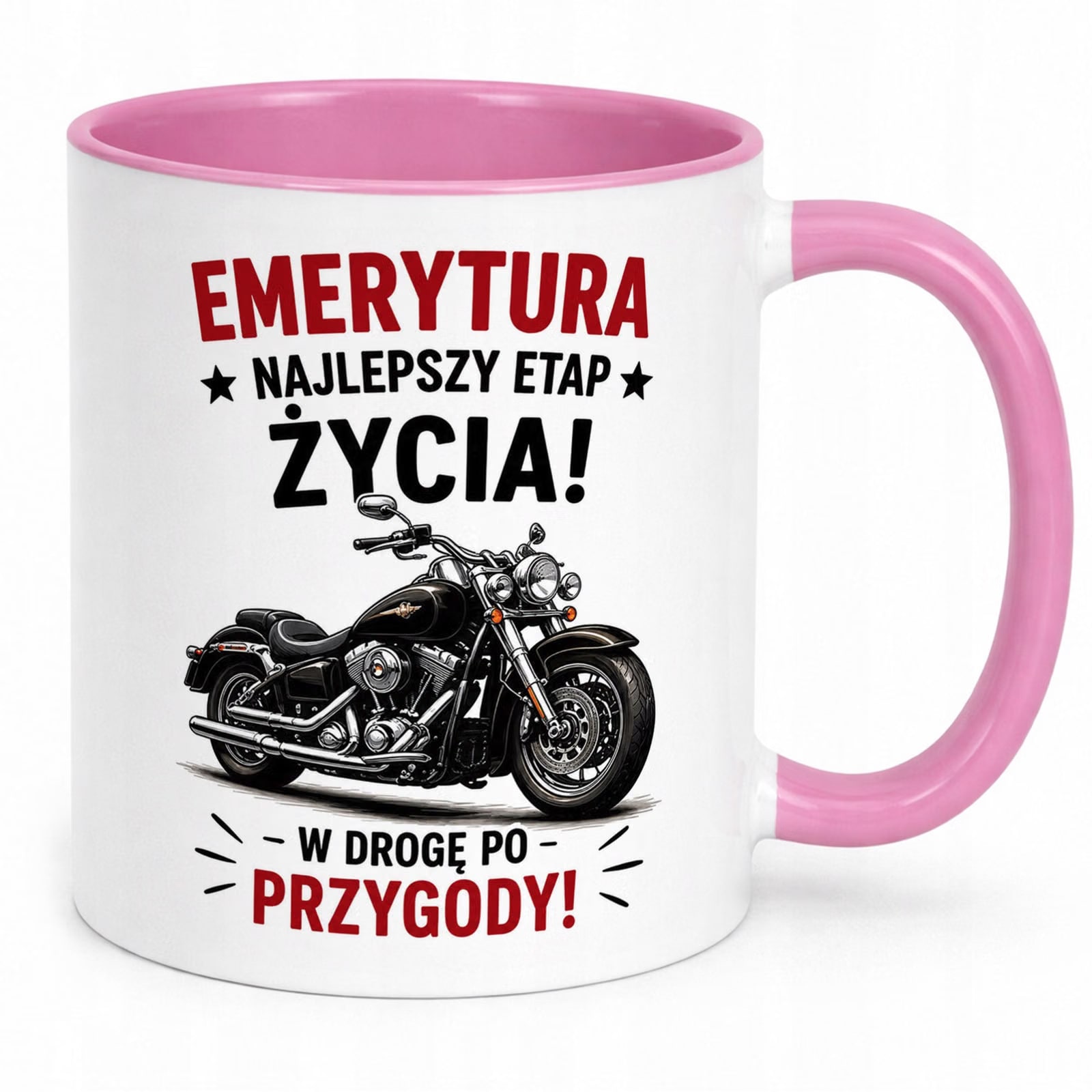 Kubek Różowy z nadrukiem Emerytura Dla Emeryta Upominek Prezent