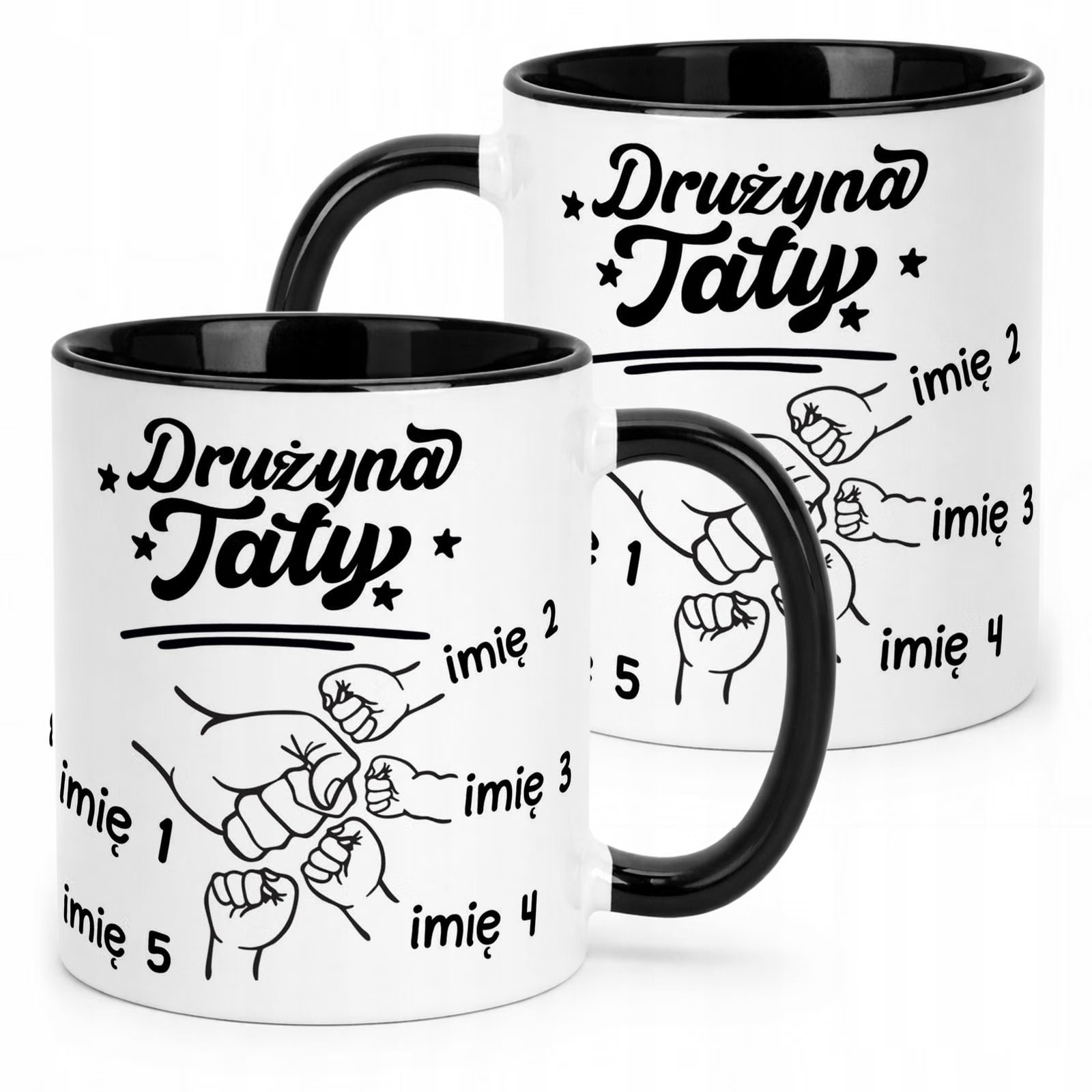 Kubek Czarny Personalizowany Dzień Ojca Najlepsza Drużyna 4 Dzieci