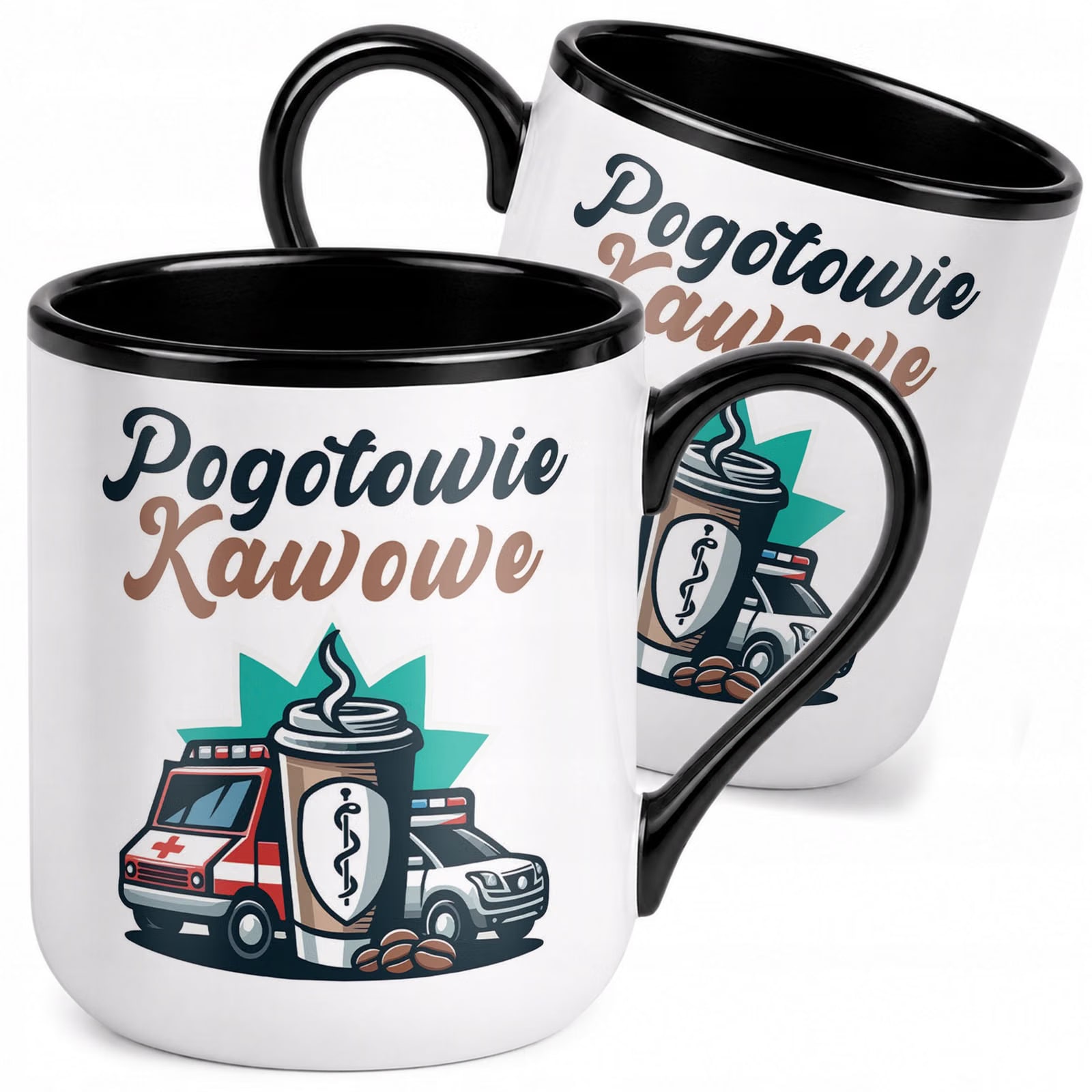 Kubek z nadrukiem Premium Czarny Pogotowie Kawowe Upominek Prezent