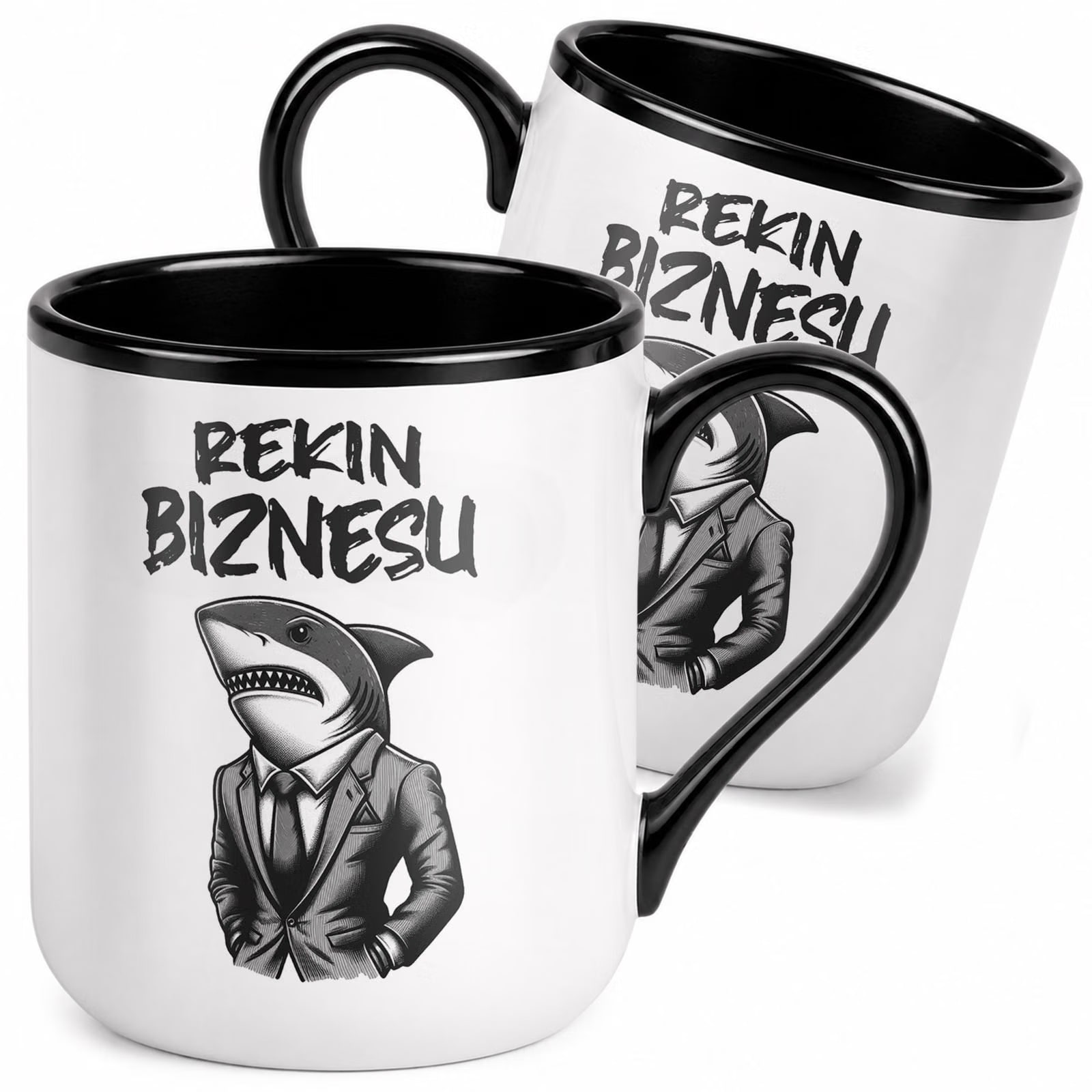 Kubek z nadrukiem Premium Czarny Rekin Biznesu Upominek Prezent