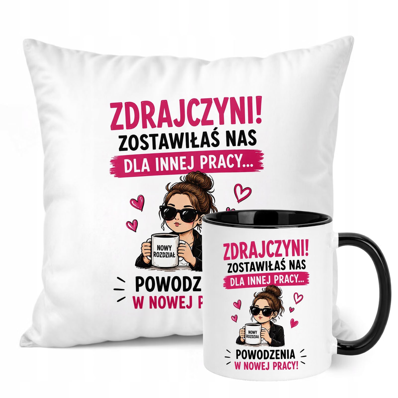 Zestaw Kubek Czarny Poduszka Z Nadrukiem Odejście z Pracy Prezent