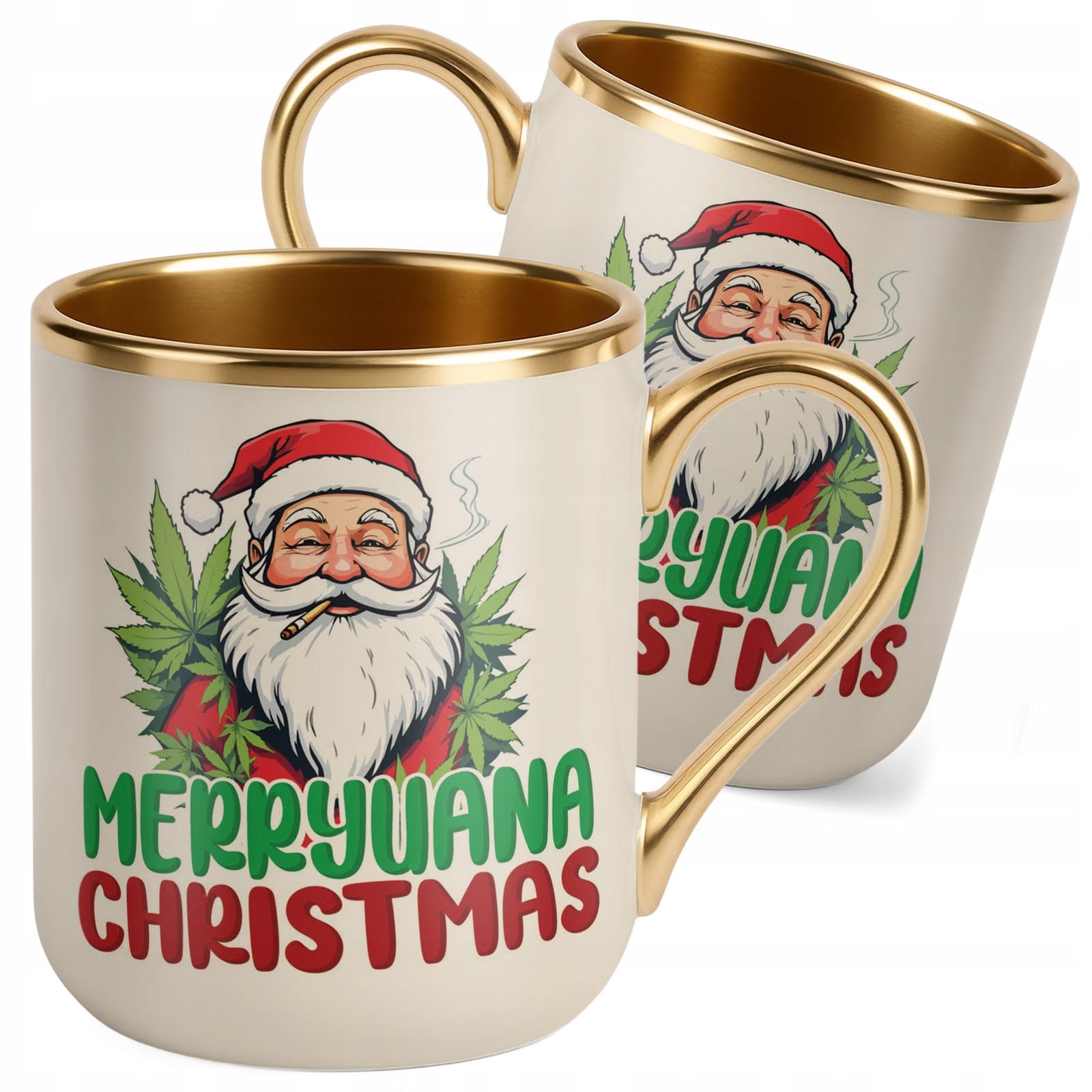 Kubek Premium Złoty Ecru Boże Narodzenie Mikołajki Marryuana Christmas