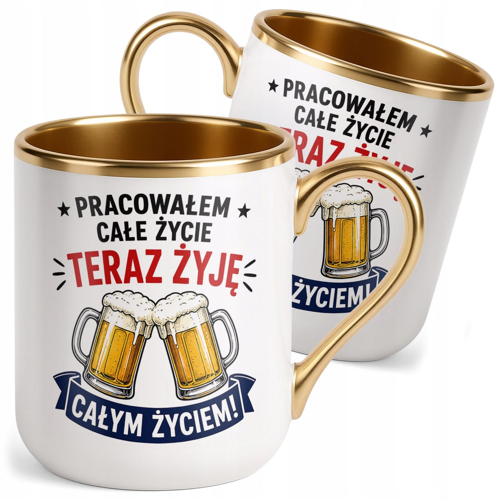 Kubek z nadrukiem Premium Złoty Emerytura Dla Emeryta Prezent