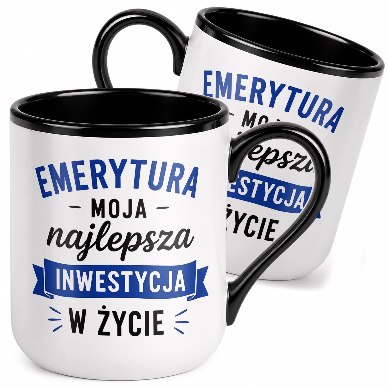 Kubek z nadrukiem Premium Czarny Emerytura Dla Emeryta Upominek Prezent