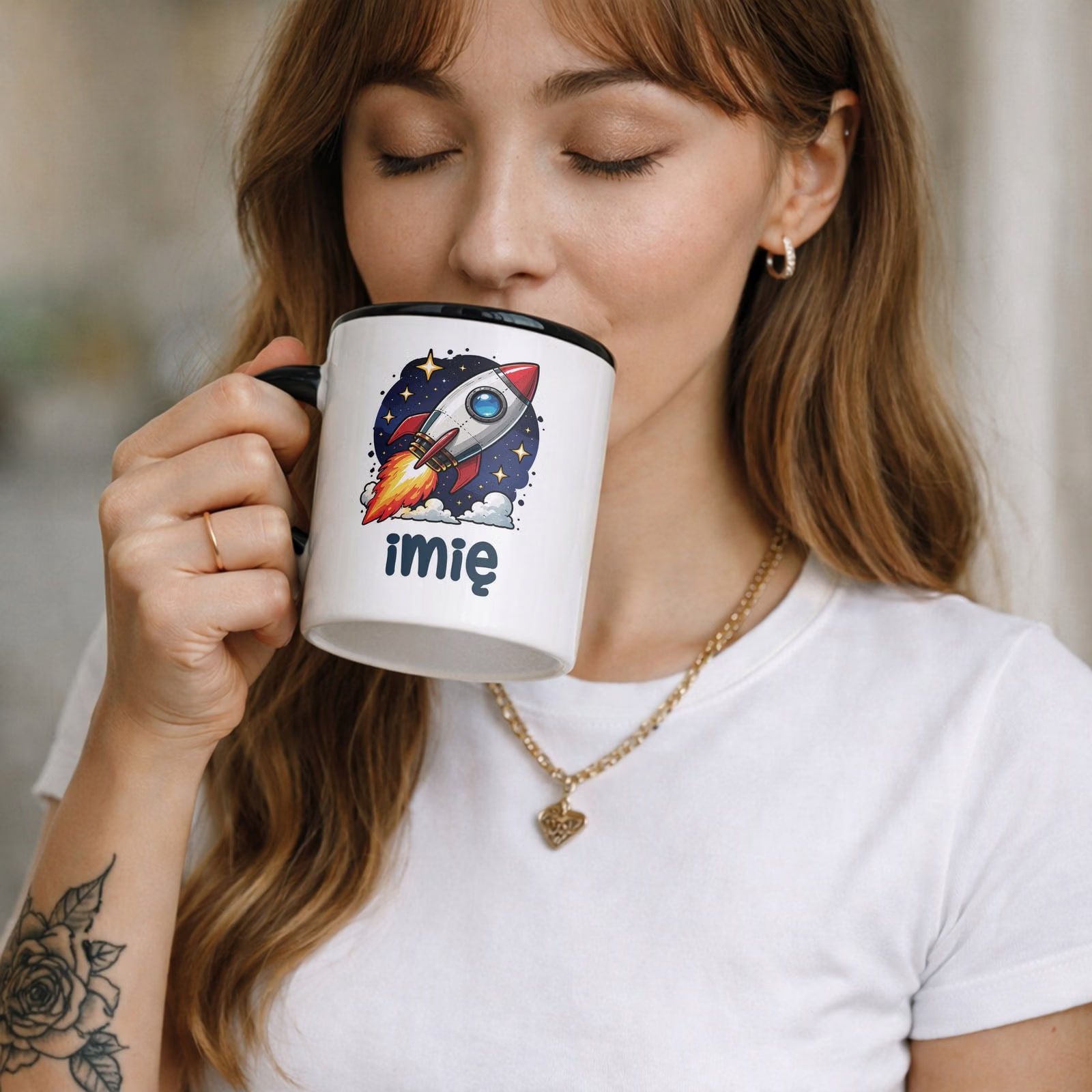Zestaw personalizowany Kubek Czarny Podkładka pod mysz Rakieta