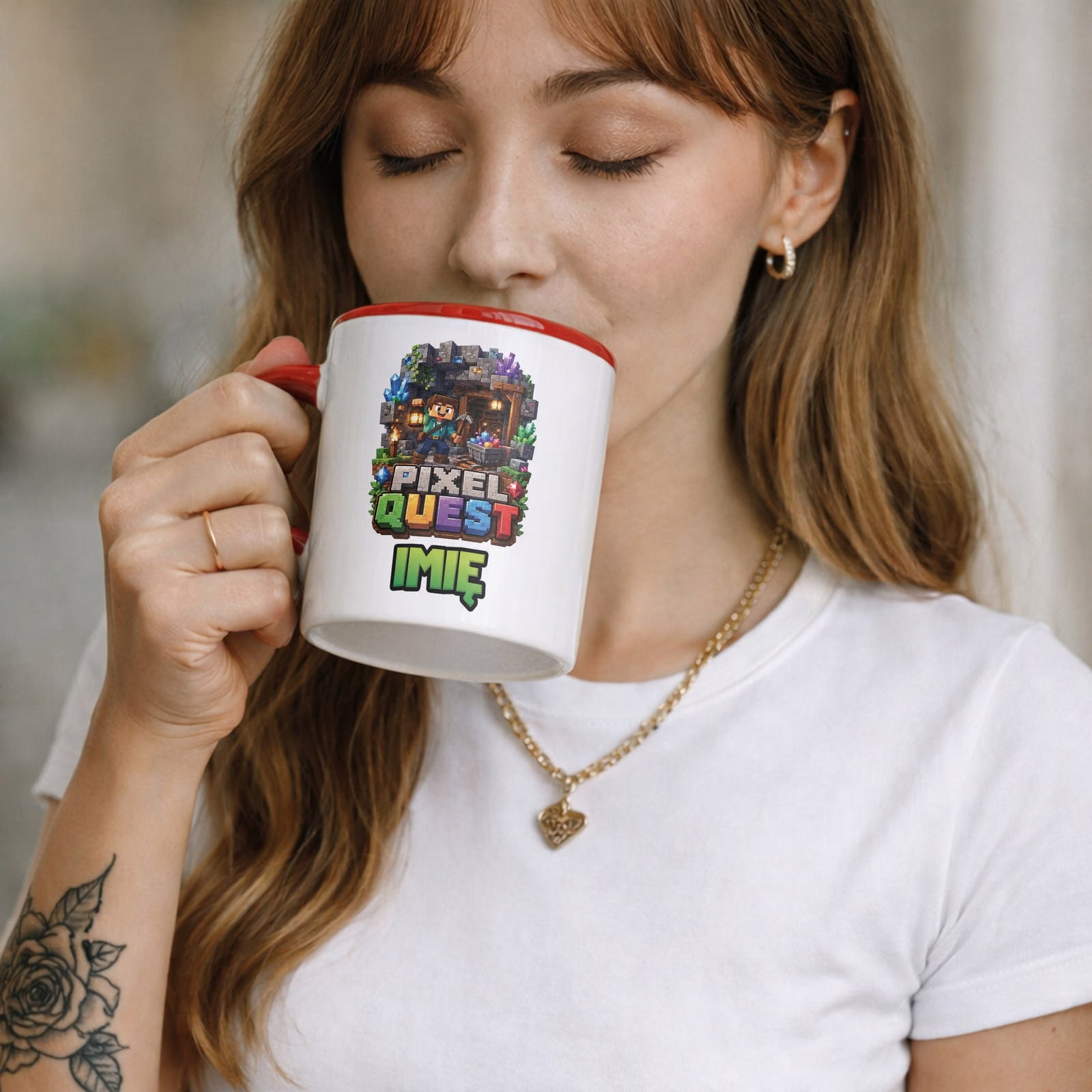 Zestaw personalizowany Kubek Czerwony Podkładka pod mysz gra Pixel Quest