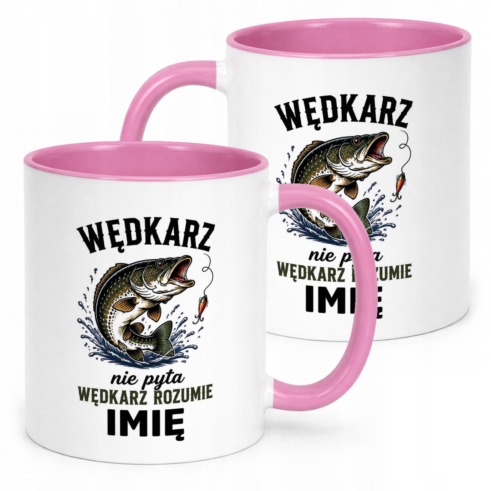 Różowy Kubek Personalizowany z nadrukiem Dla Wędkarza Upominek Prezent