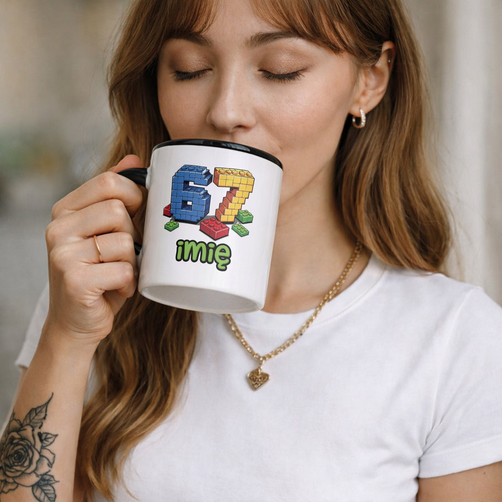 Kubek Czarny z nadrukiem personalizowany SIX SEVEN Dla Dzieci Prezent