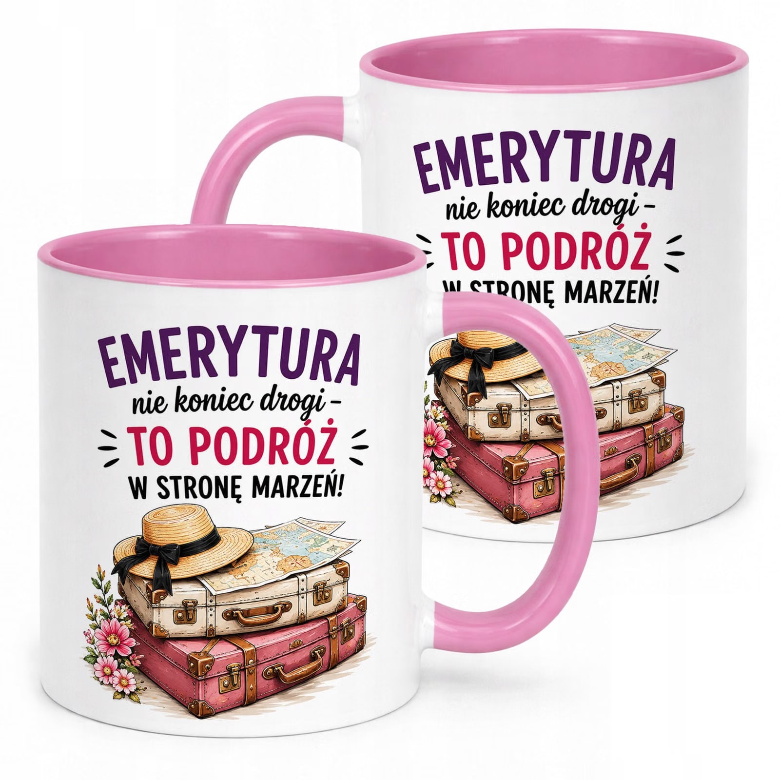 Kubek Różowy z nadrukiem Emerytura Dla Emerytki Upominek Prezent