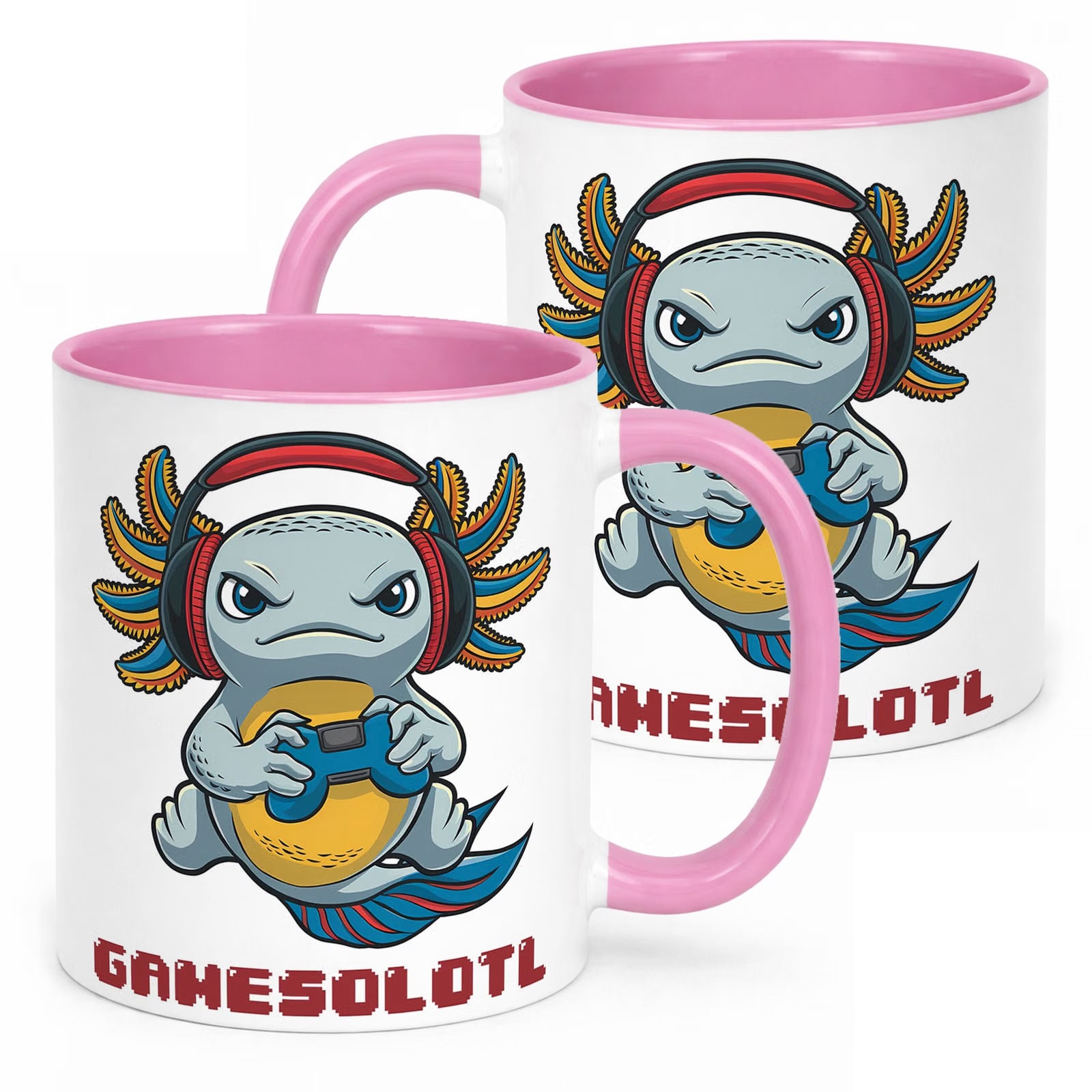 Różowy kubek 330ml z nadrukiem Aksolotl Axolotl Viral Trend HIT Prezent