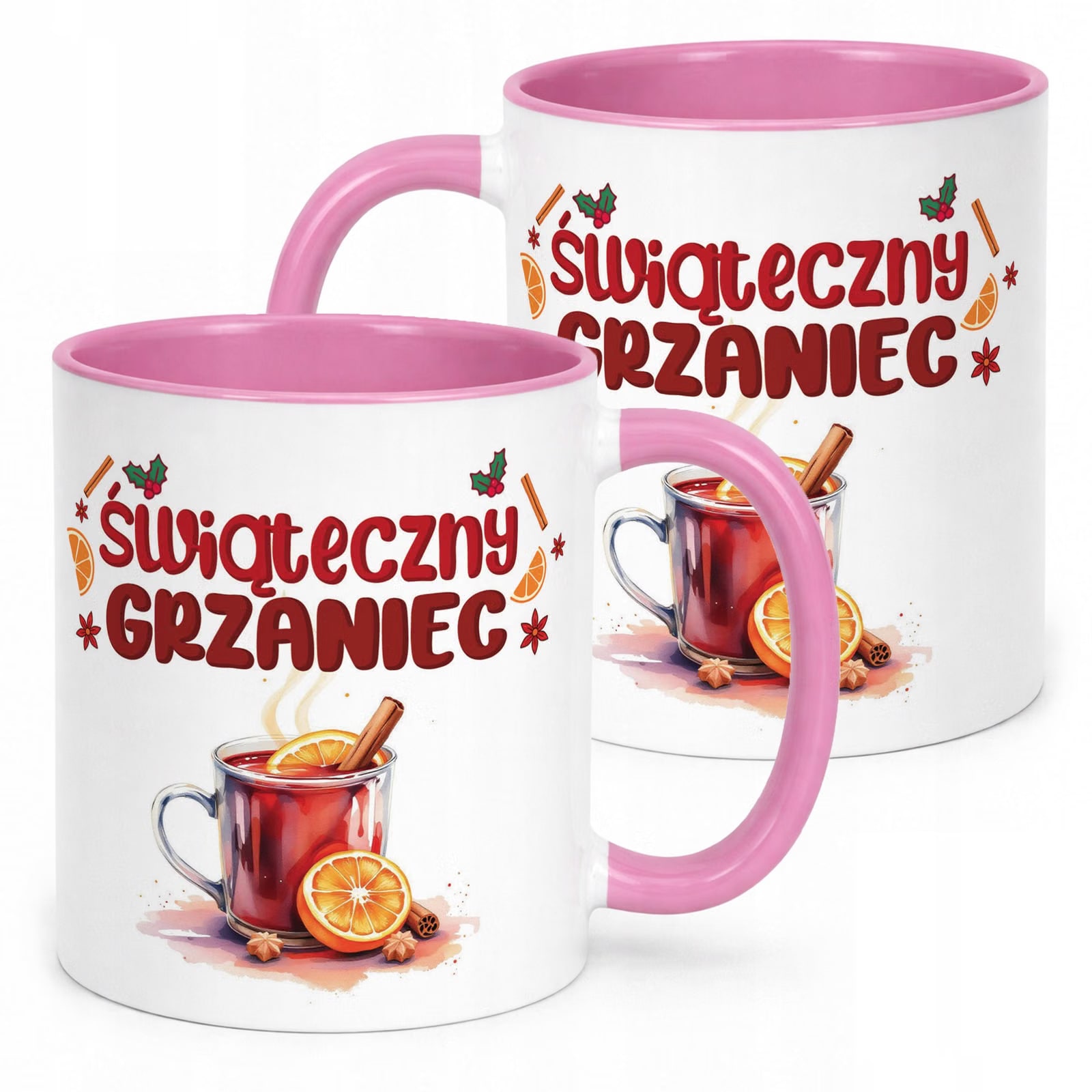 Kubek Różowy Boże Narodzenie Mikołajki Świąteczny Grzaniec Prezent