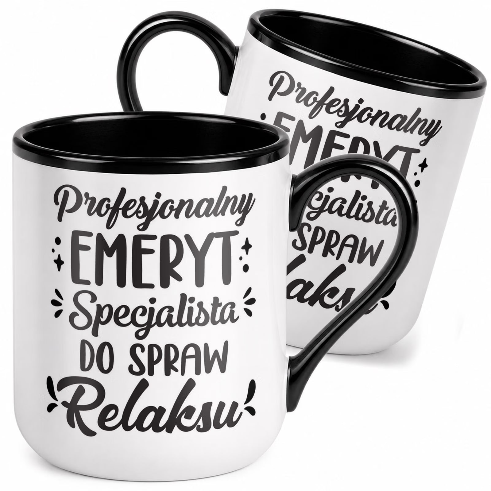 Kubek z nadrukiem Premium Czarny Emerytura Dla Emeryta Upominek Prezent
