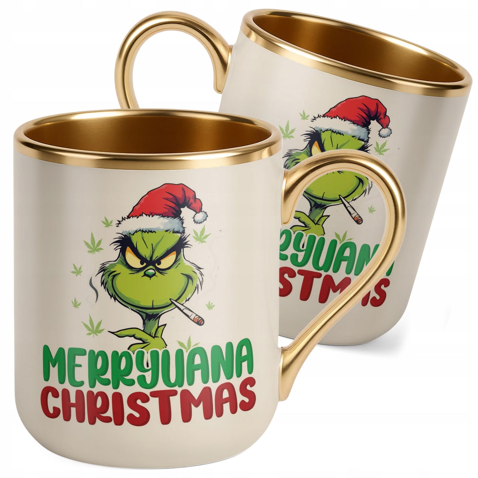 Kubek Premium Złoty Ecru Boże Narodzenie Mikołajki Marryuana Christmas