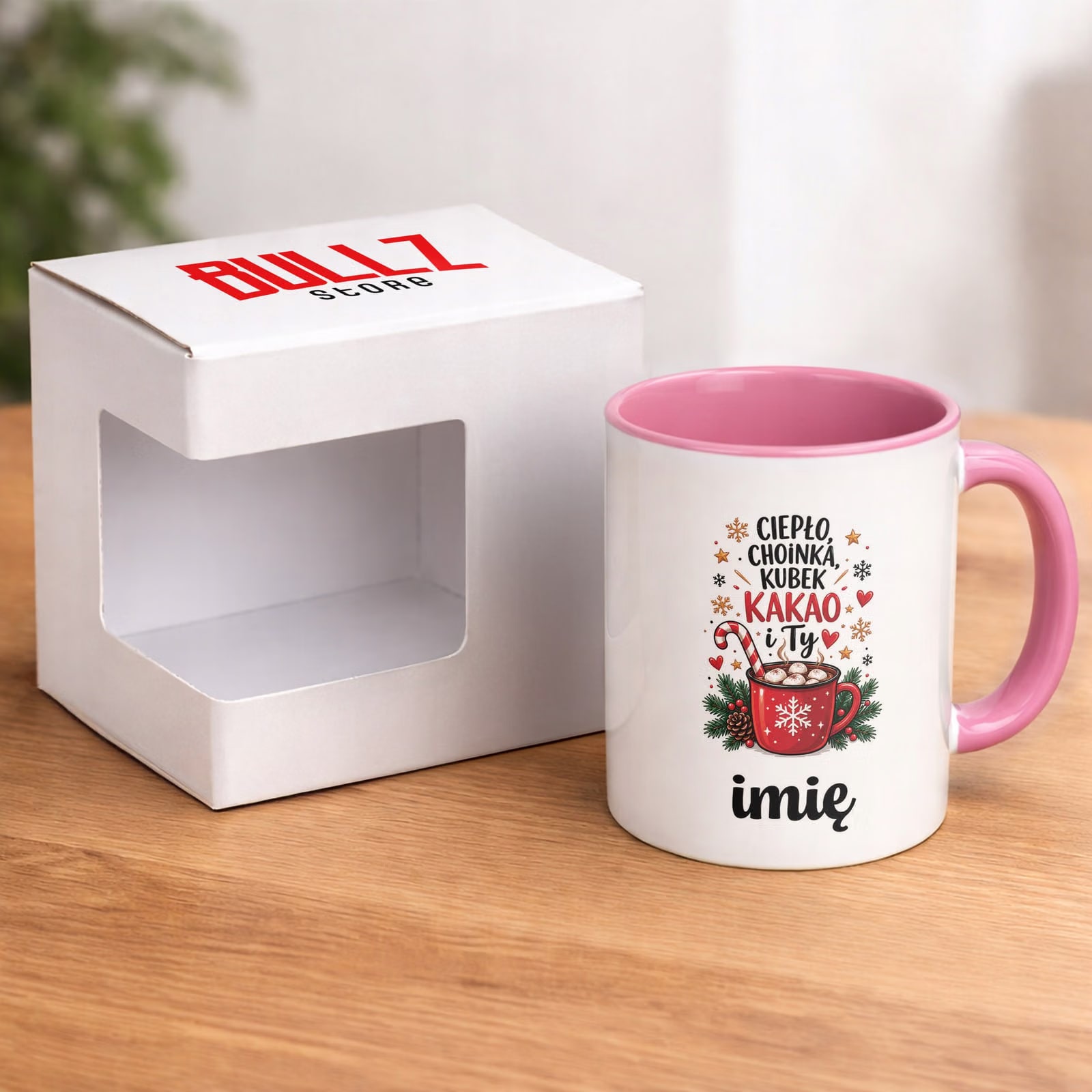Kubek Różowy Personalizowany z Nadrukiem Boże Narodzenie Święta Prezent