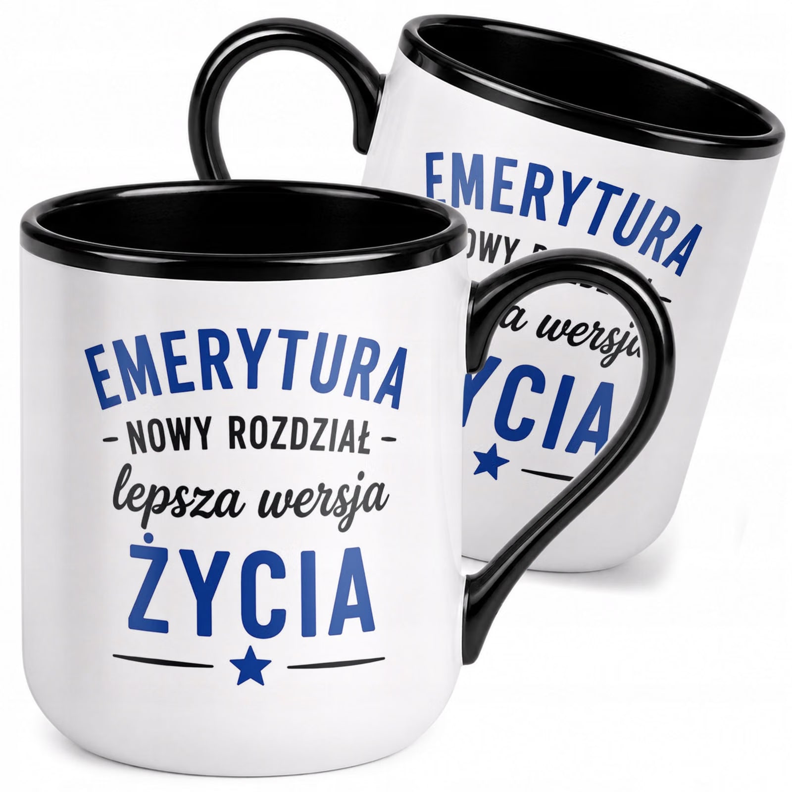 Kubek z nadrukiem Premium Czarny Emerytura Dla Emeryta Upominek Prezent