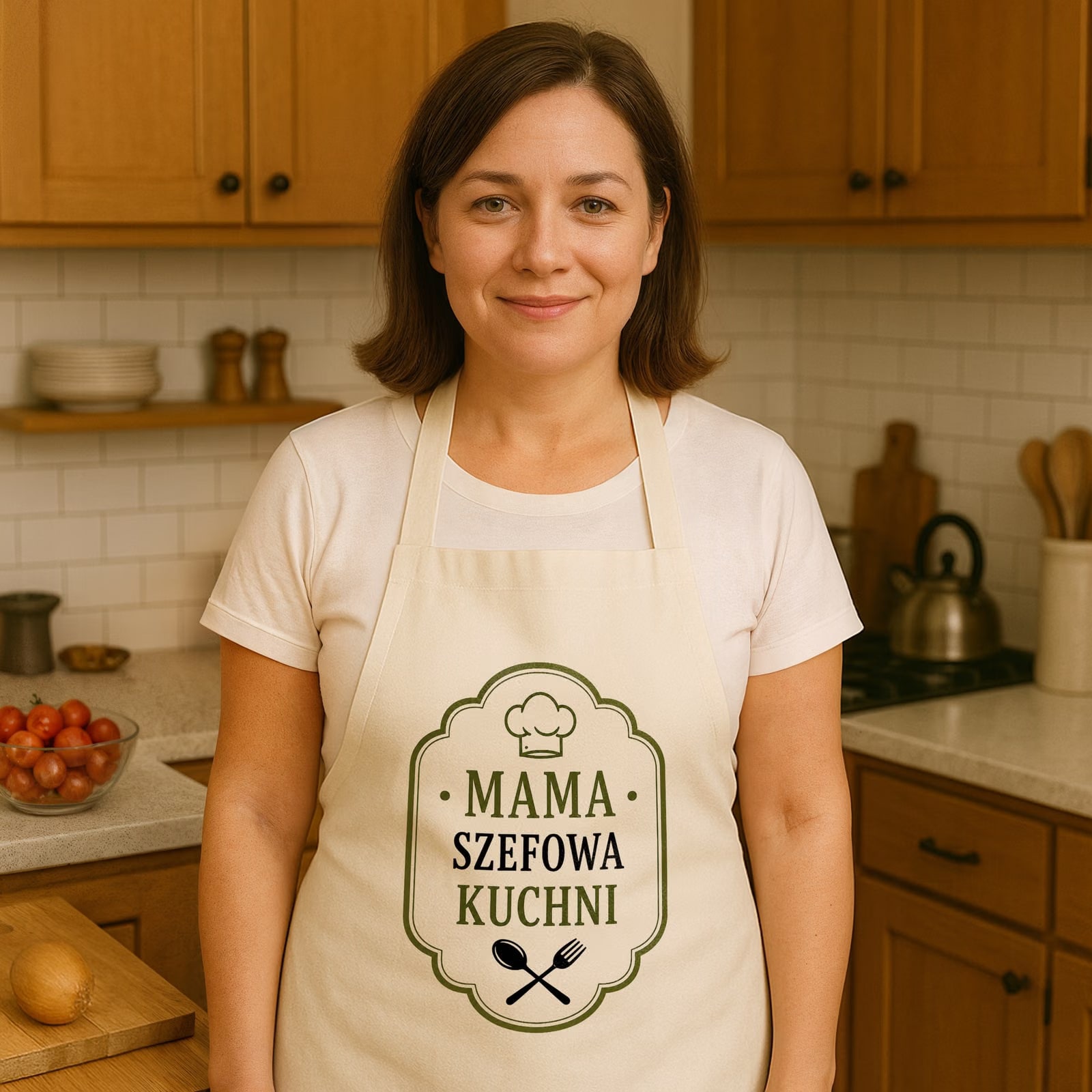 Bawełniany Fartuch Kuchenny Ecru Dzień Matki uroczy prezent dla mamy