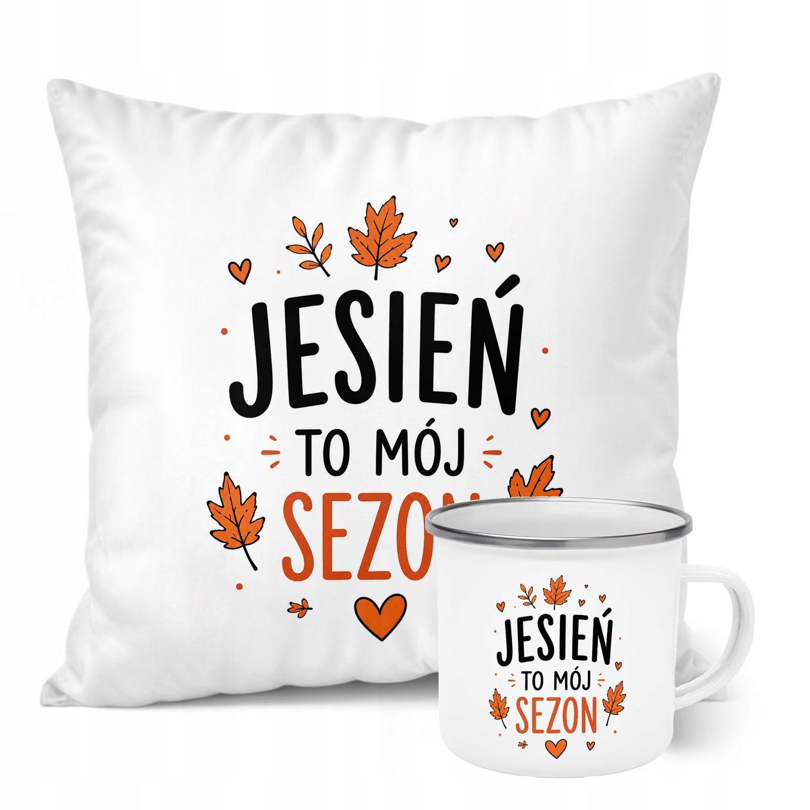 Zestaw Kubek Emaliowany Poduszka Jesień Jesienny Z Nadrukiem