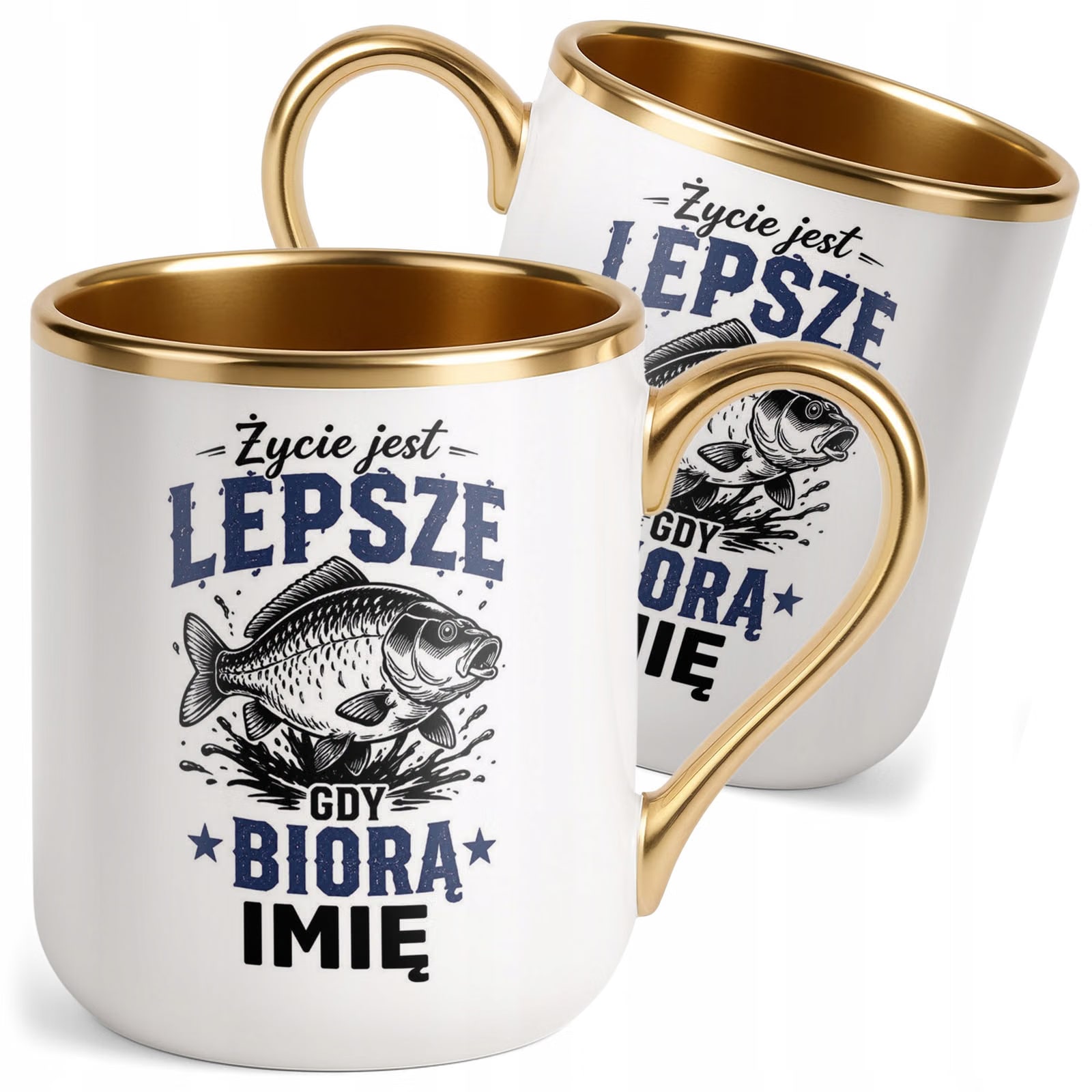 Kubek Personalizowany z nadrukiem Premium Złoty Dla Wędkarza Prezent