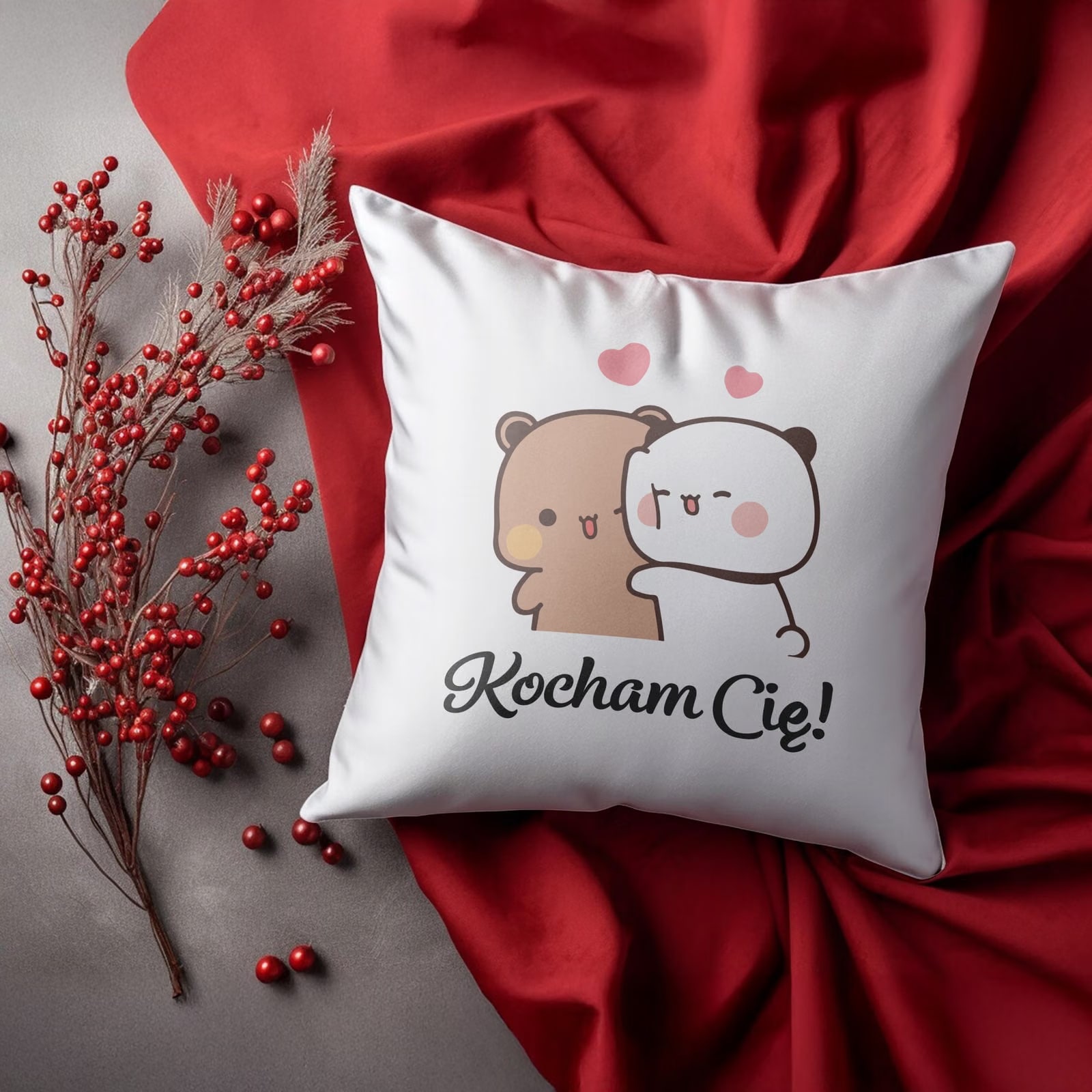 Zestaw Kubek + Poduszka 38×38 cm Walentynki Bubu i Dudu Kocham Cię