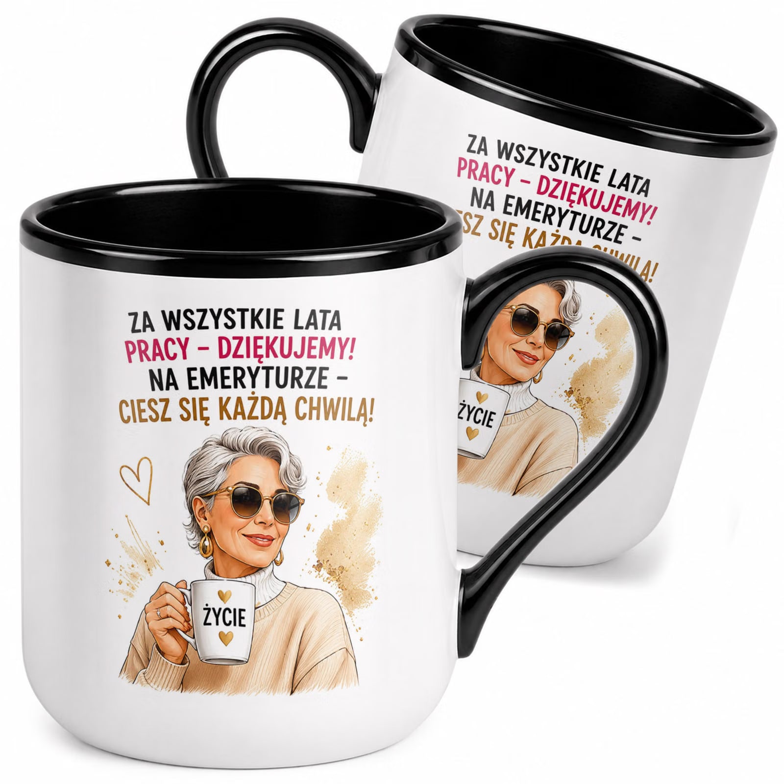 Kubek z nadrukiem Premium Czarny Emerytura Dla Emerytki Upominek Prezent