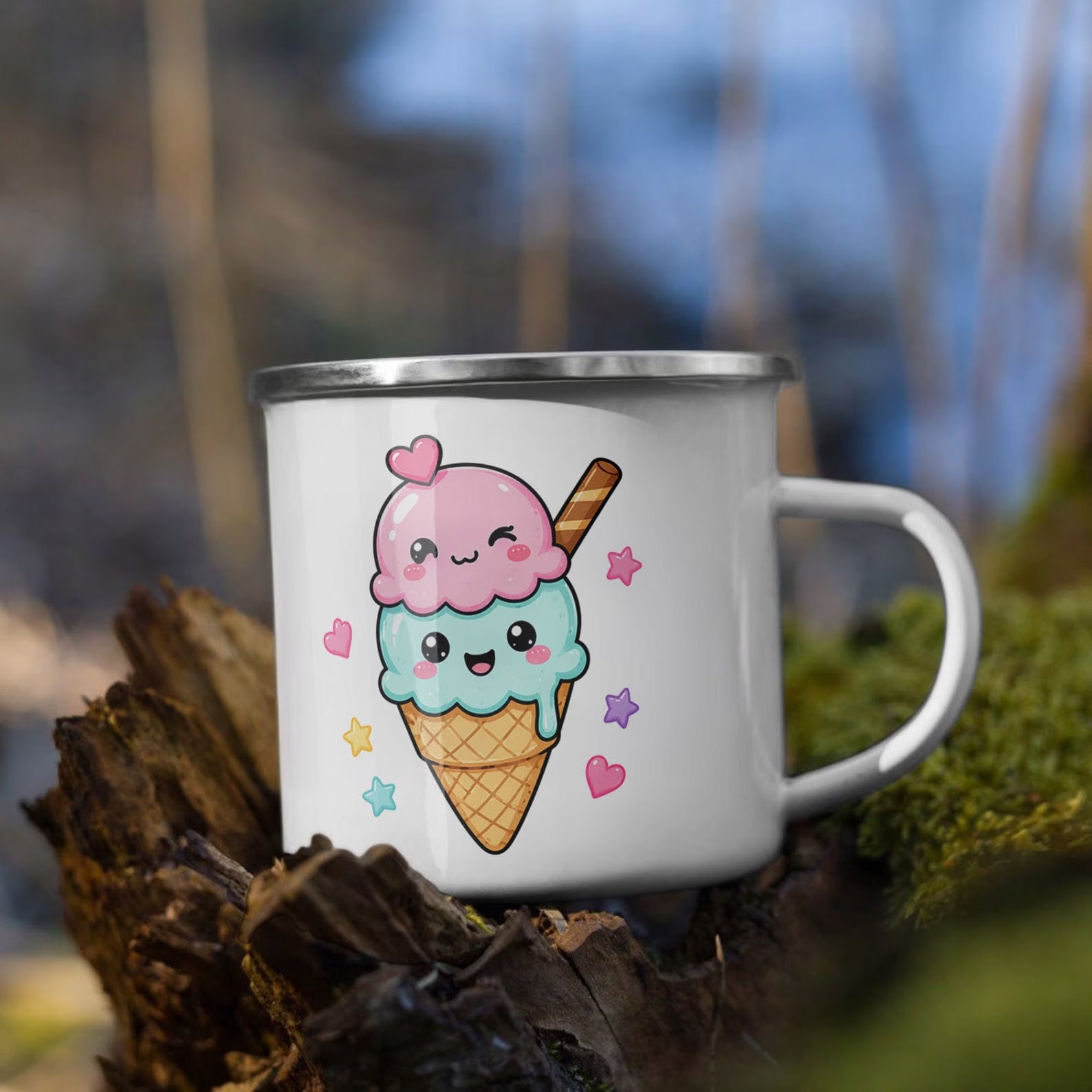 Zestaw Kubek Emaliowany Poduszka Z Nadrukiem Kawaii Lody Prezent