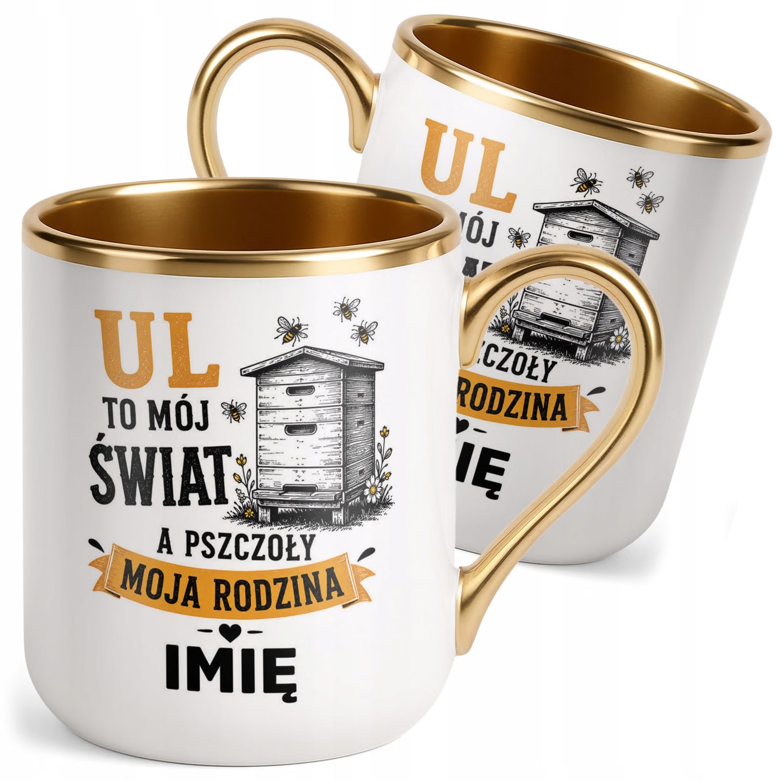 Kubek Personalizowany z nadrukiem Premium Złoty Dla Pszczelarza Prezent