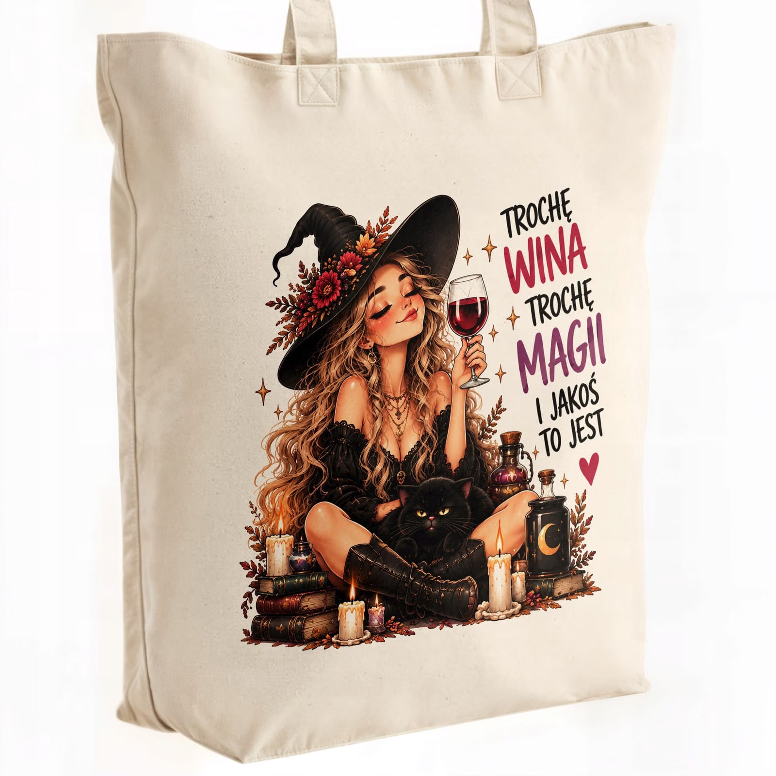 Torba shopper bawełniana premium wiedźma kobieta na zakupy