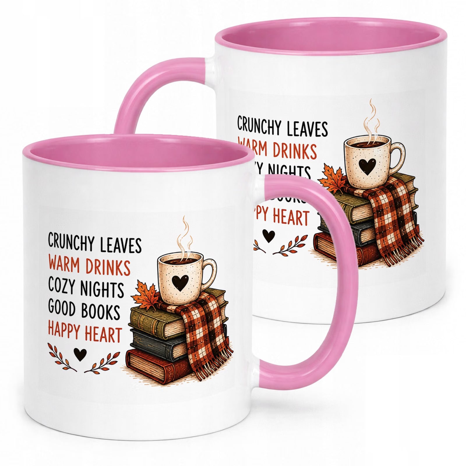 Różowy Kubek z nadrukiem Jesienny Jesień Crunchy leaves warm drinks