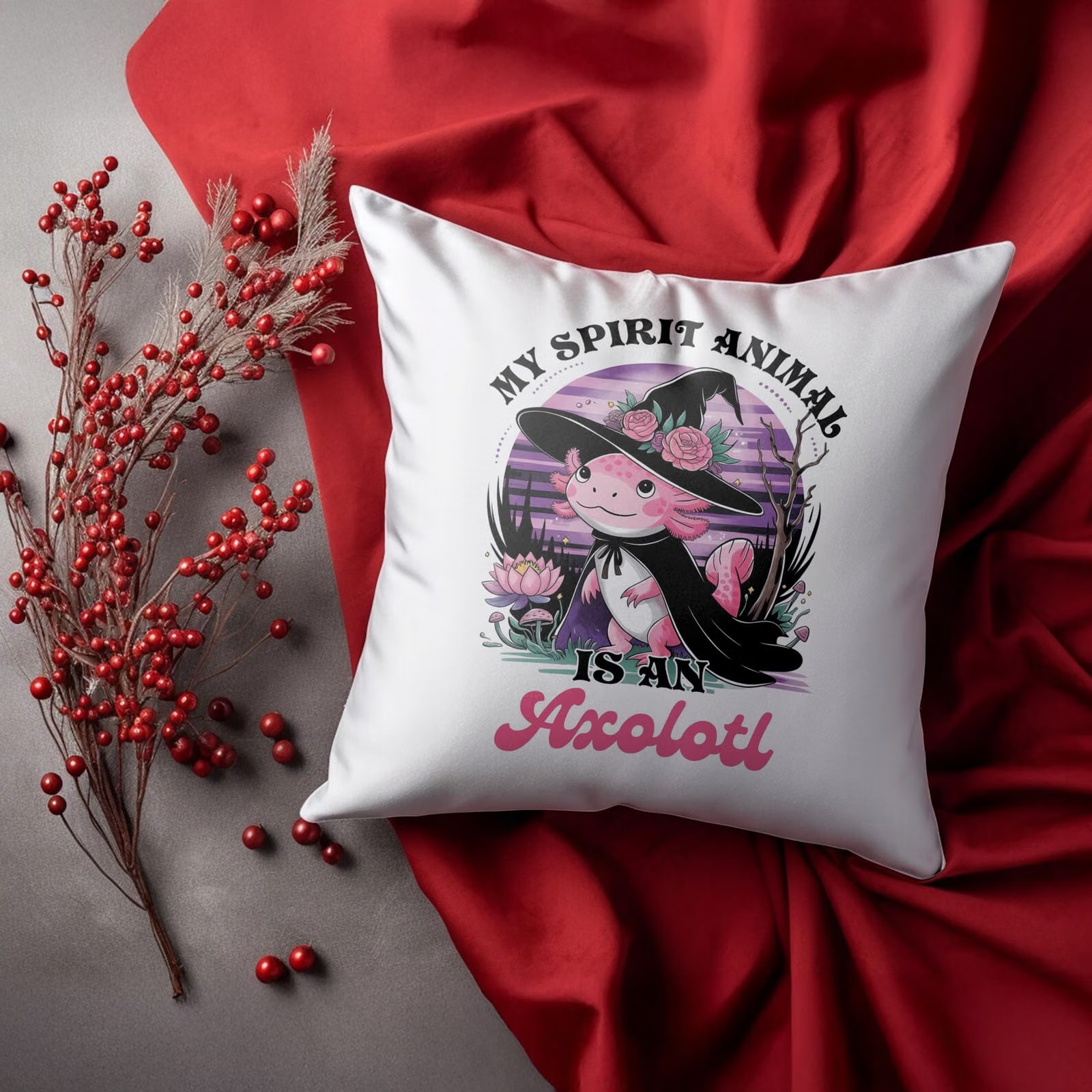 Miękka poduszka z grafiką Aksolotl Axolotl Różowy Zwierzak Viral Trend OK