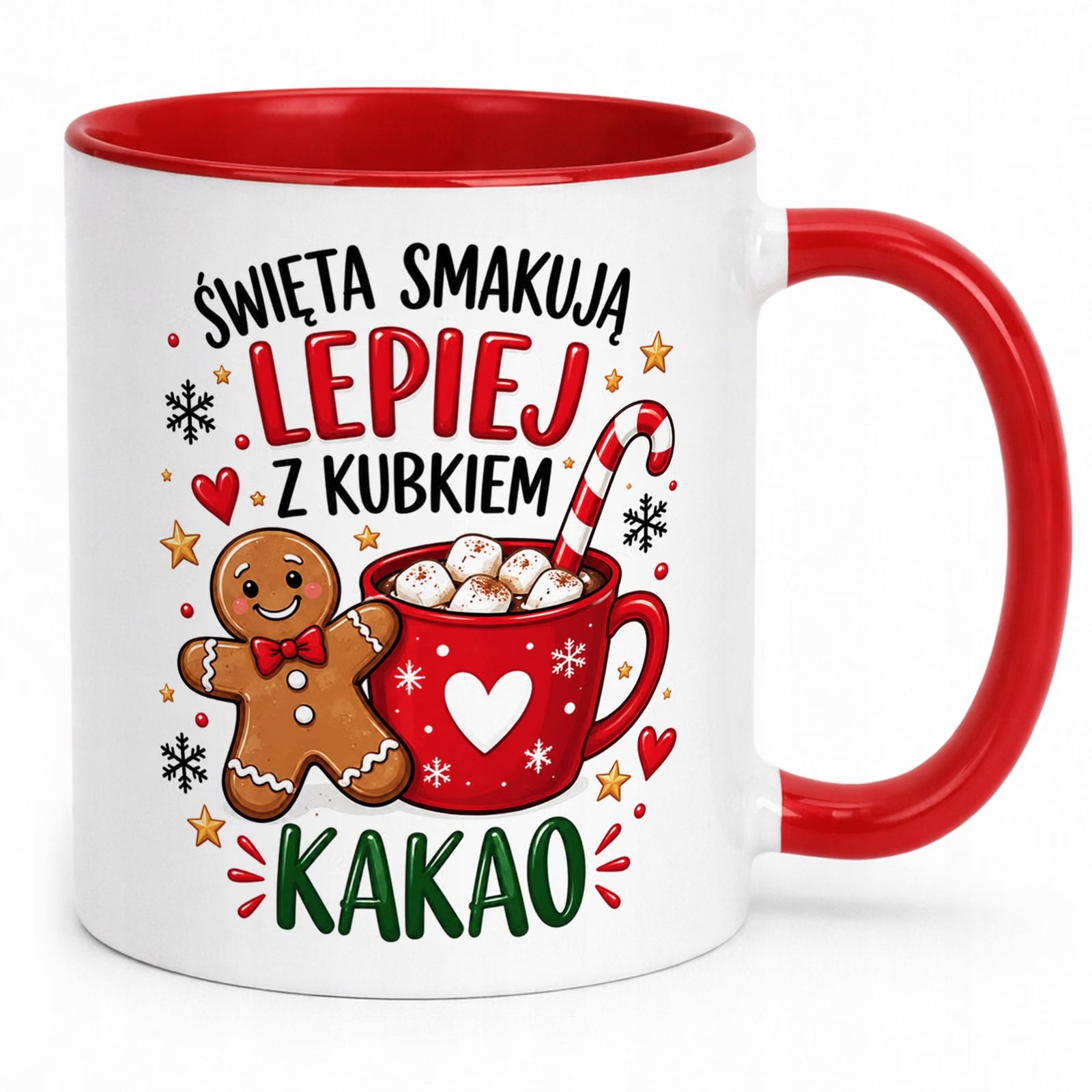 Kubek Czerwony Boże Narodzenie Mikołajki Święta Kakao Piernik Prezent
