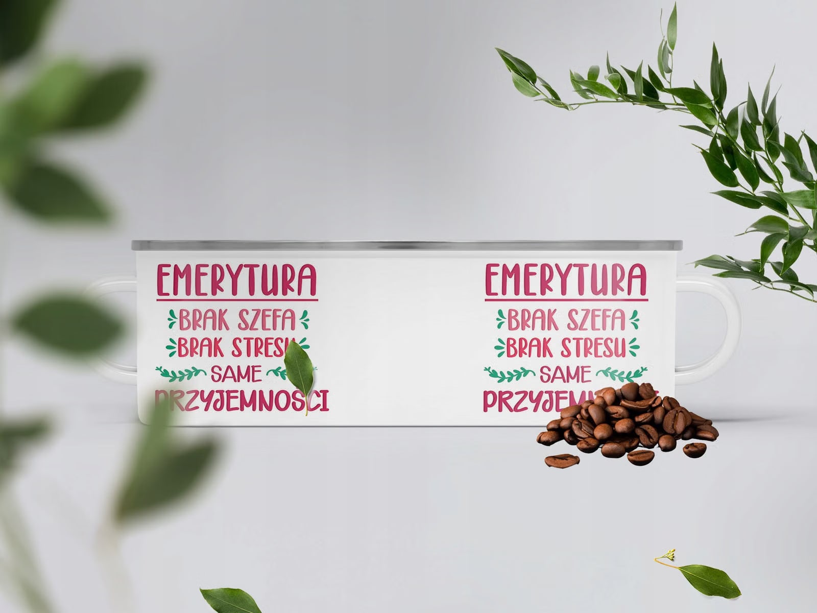 Kubek Emaliowany z okazji Emerytury Dla Emeryta z Nadrukiem Biały Metalowy