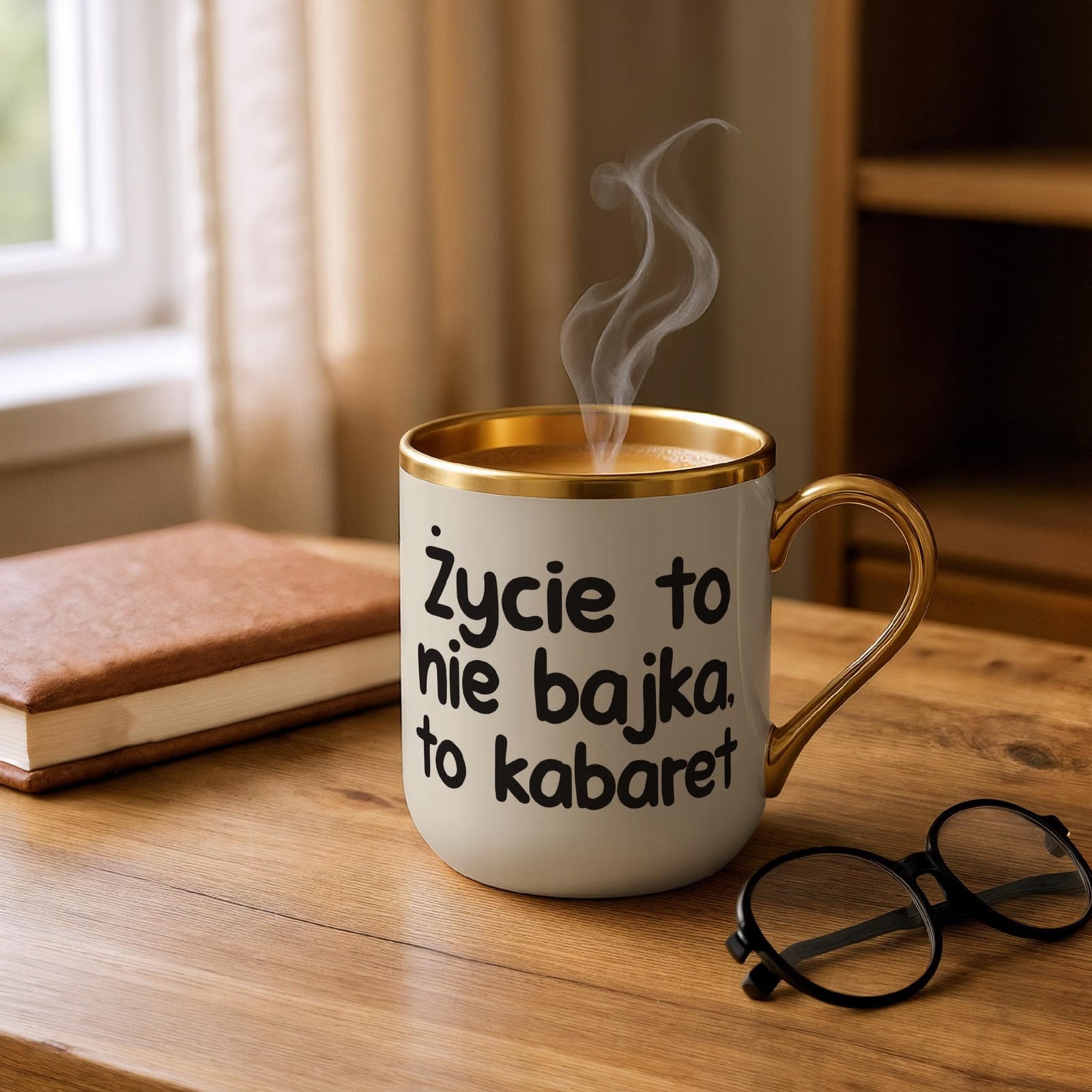 Kubek Premium Złoty Ecru Życie To Nie Bajka Śmieszny Zabawny