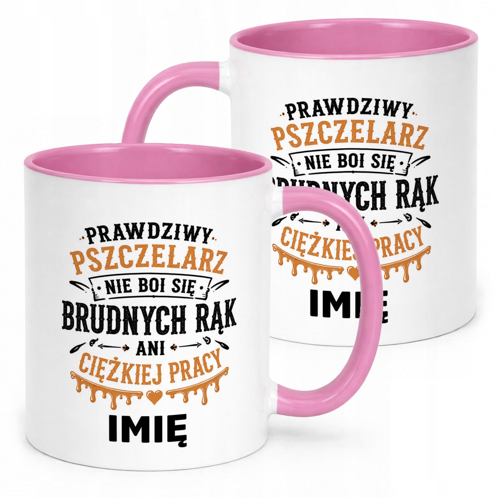 Różowy Kubek Personalizowany z nadrukiem Dla Pszczelarza Upominek Prezent