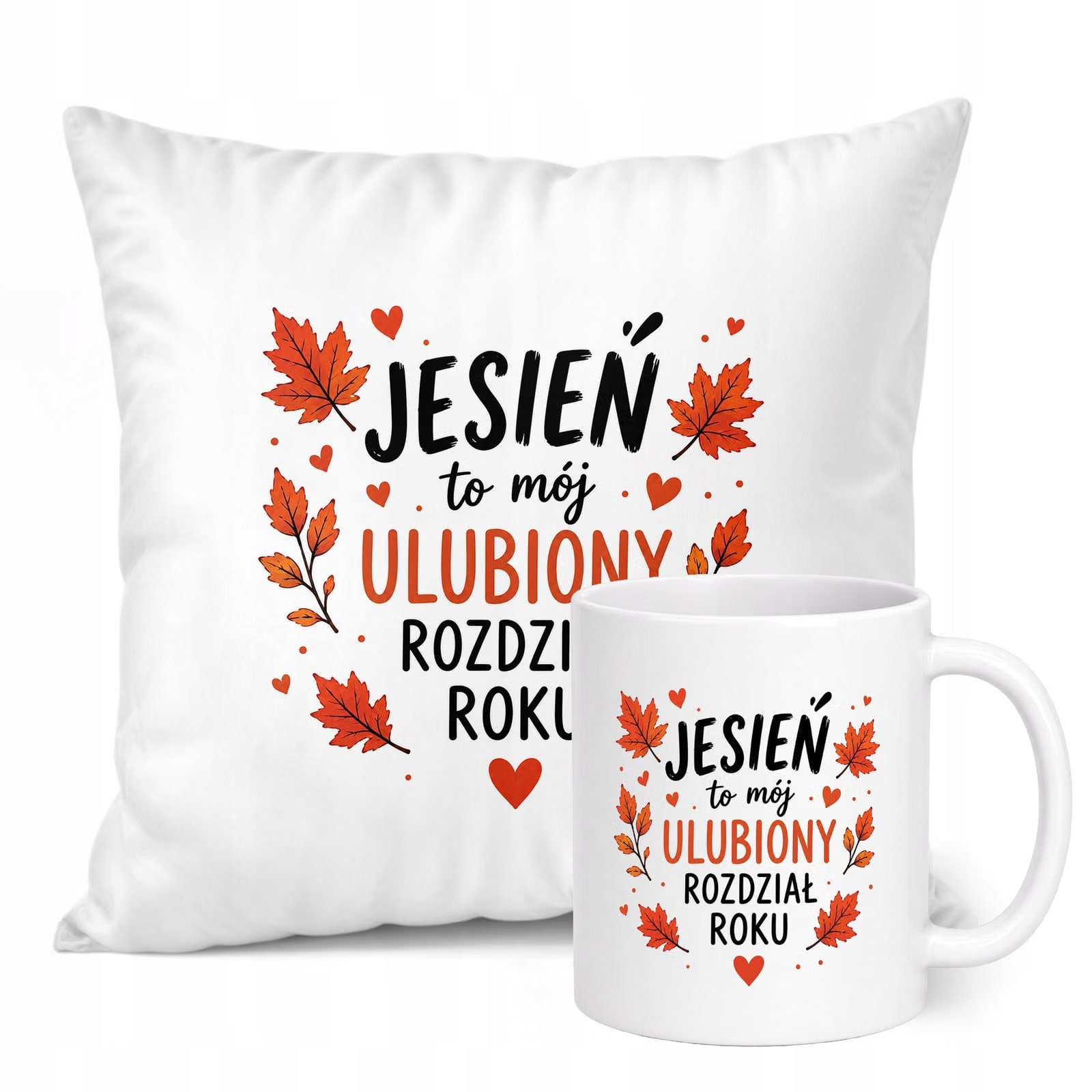 Zestaw Kubek Biały Poduszka Jesień Jesienny Z Nadrukiem Prezent Upominek